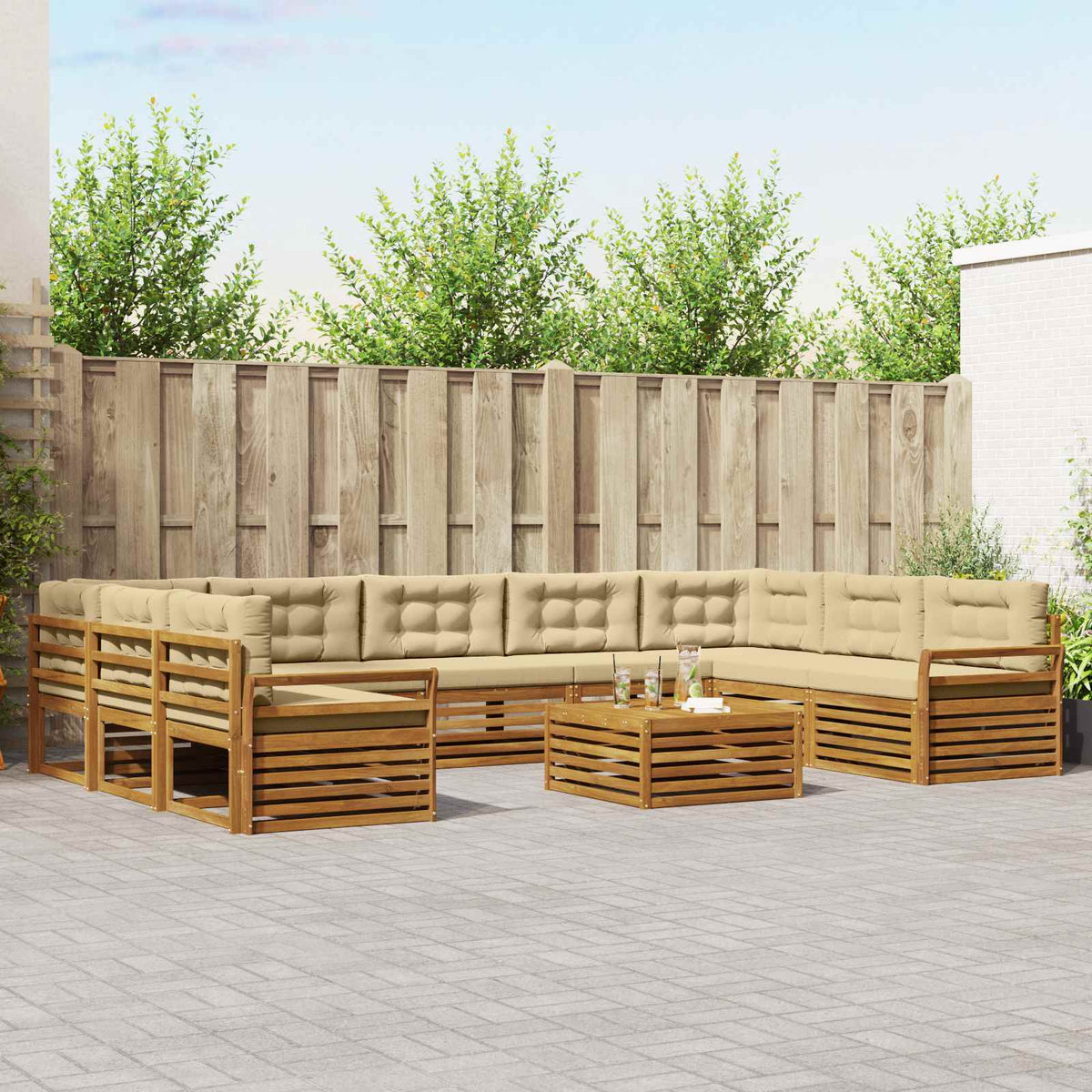 Set vanjskih sofa 10 kom. Prirodna i bež Čvrsto drvo akacije