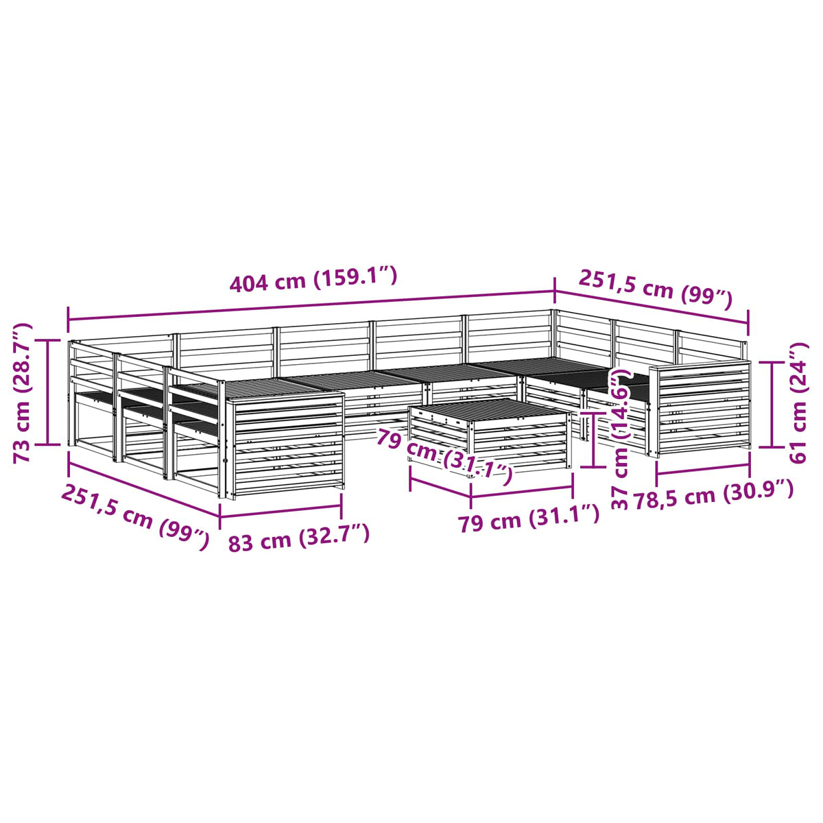 Set vanjskih sofa 10 kom. Prirodna Čvrsto drvo akacije
