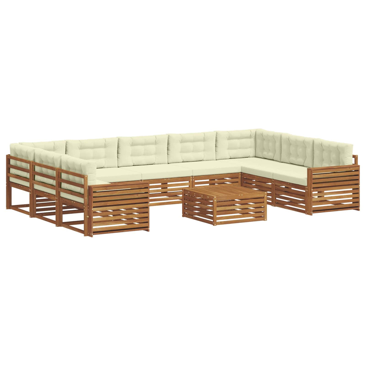 Set vanjskih sofa 10 kom. Prirodna i krem Čvrsto drvo akacije
