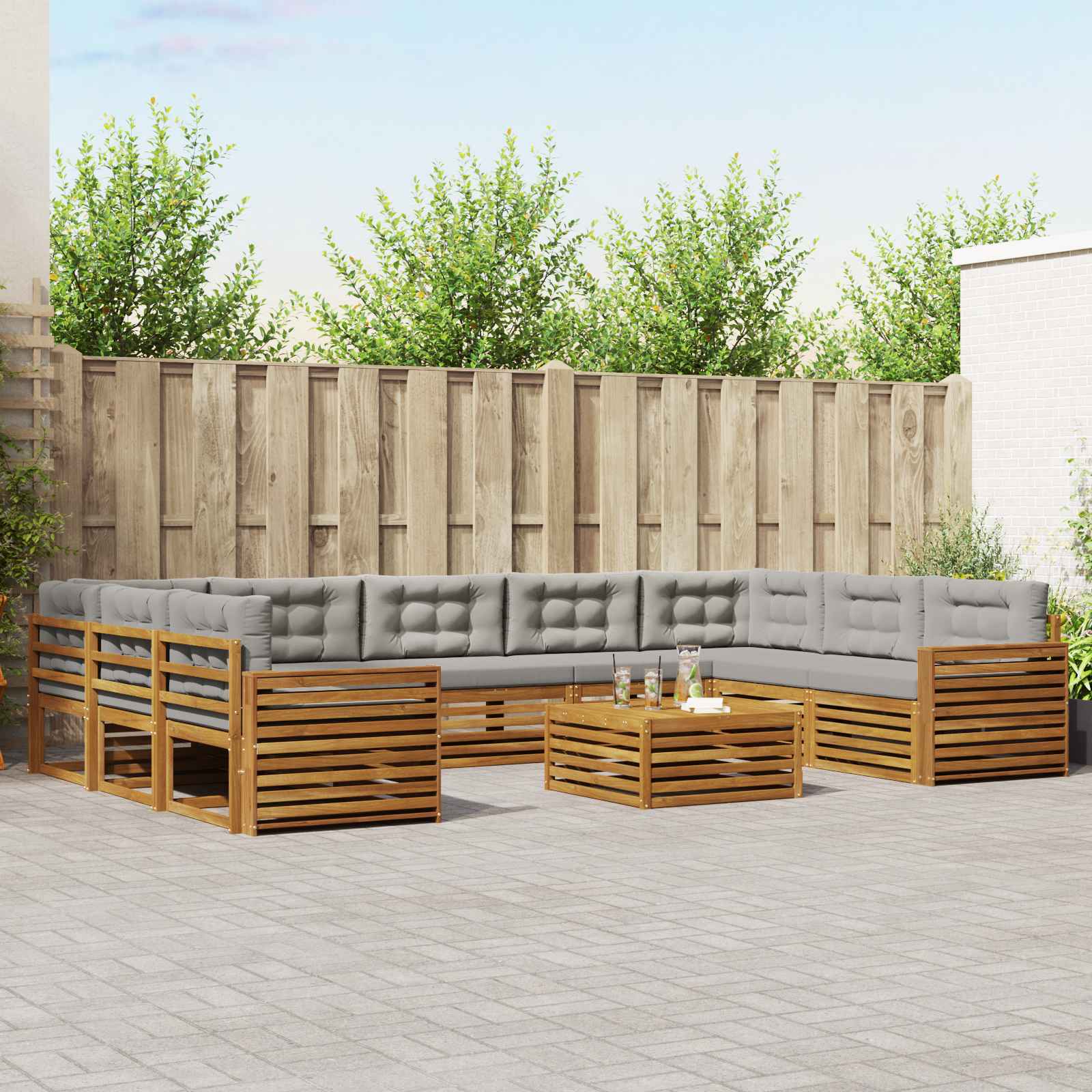 Set vanjskih sofa 10 kom. Prirodna i svijetlo siva