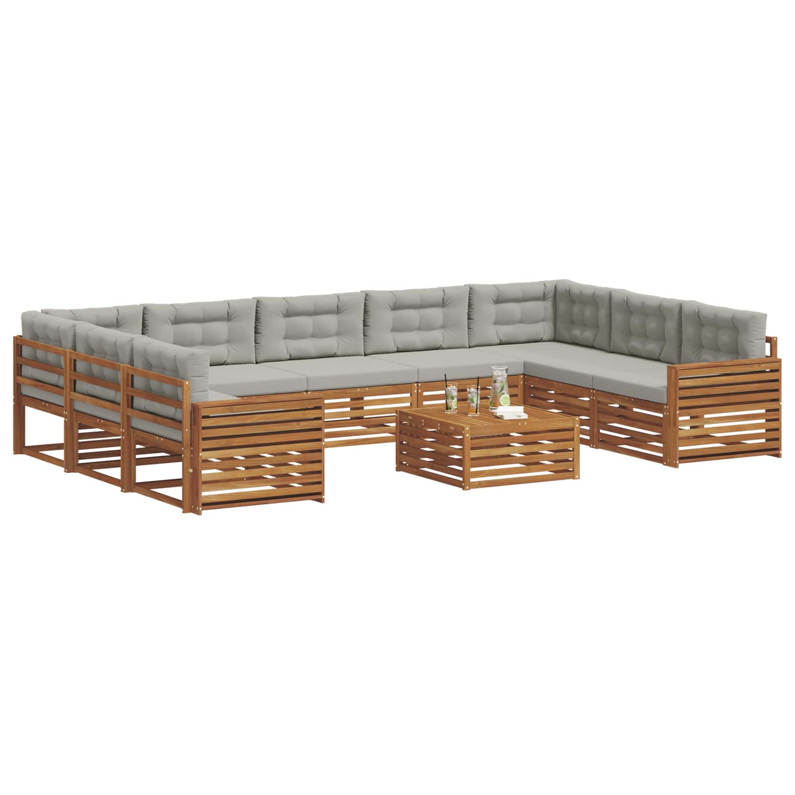 Set vanjskih sofa 10 kom. Prirodna i svijetlo siva