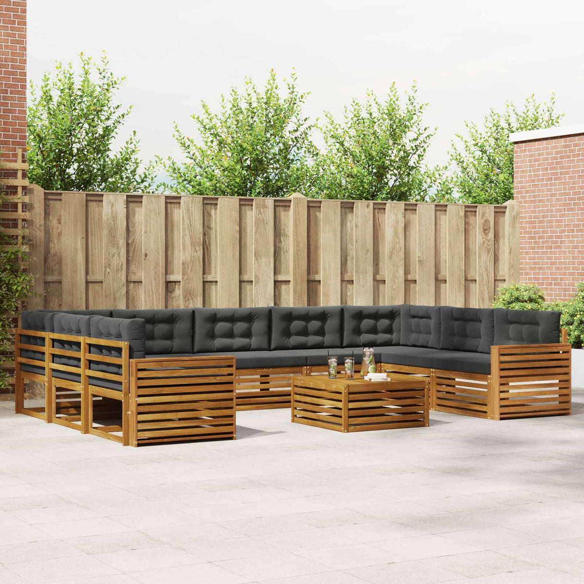 Set vanjskih sofa 10 kom. Prirodna i antracit
