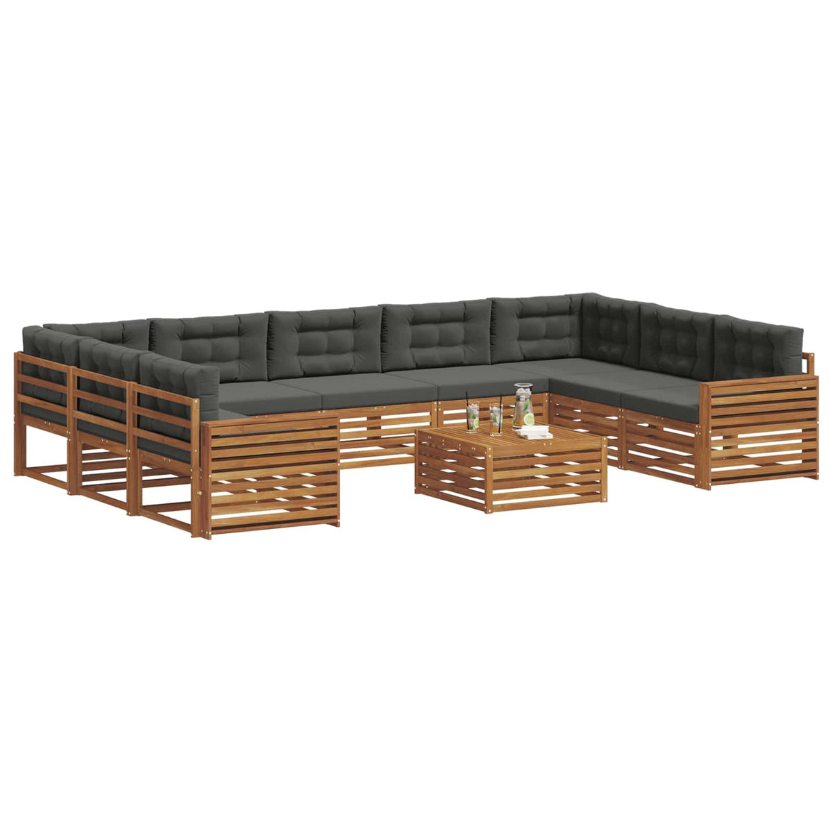 Set vanjskih sofa 10 kom. Prirodna i antracit