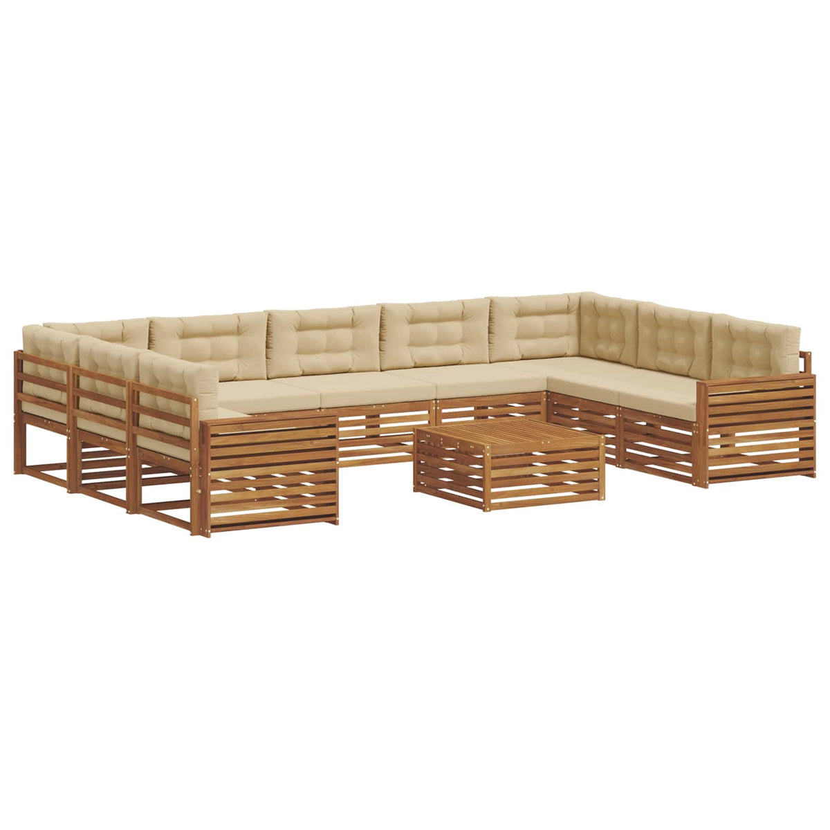 Set vanjskih sofa 10 kom. Prirodna i bež Čvrsto drvo akacije