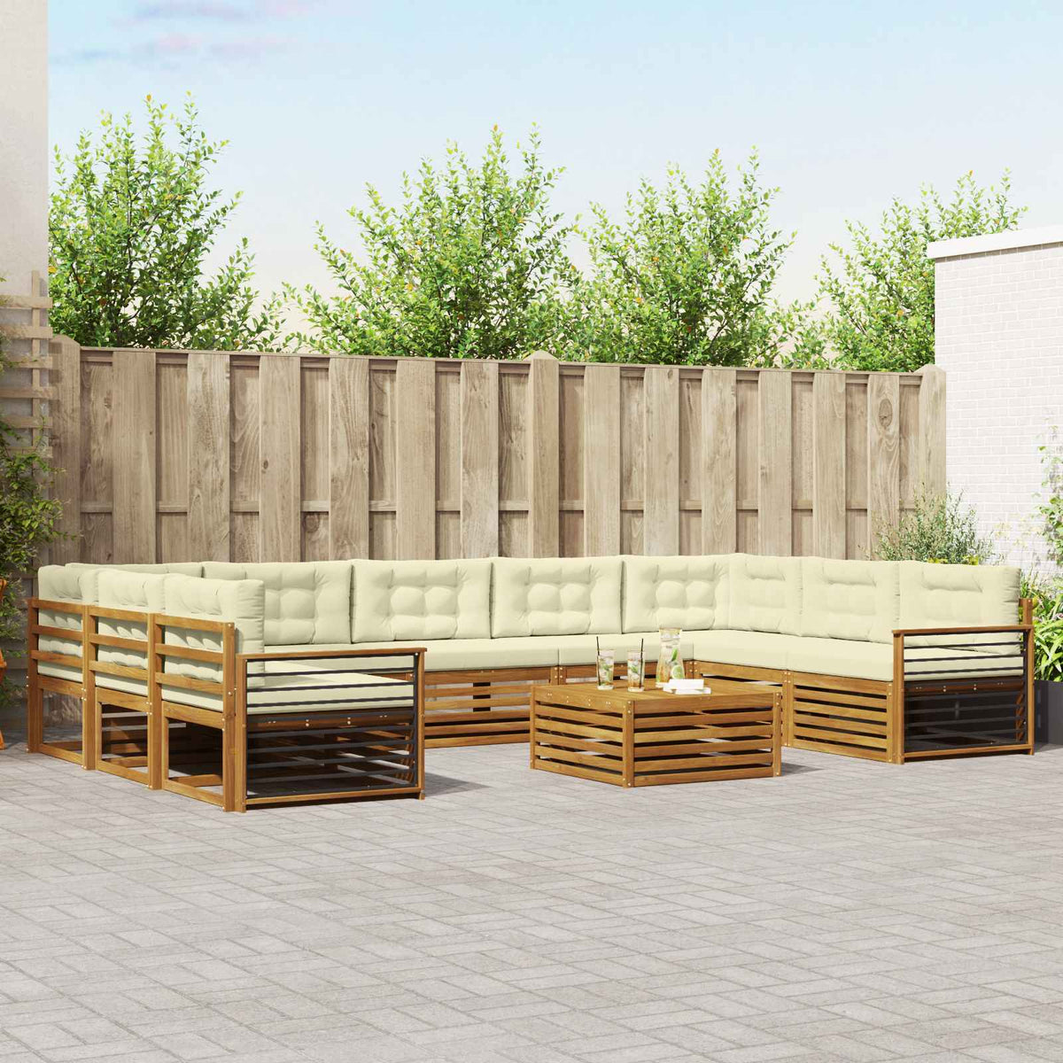Set vanjskih sofa 10 kom. Prirodna i krem Čvrsto drvo akacije