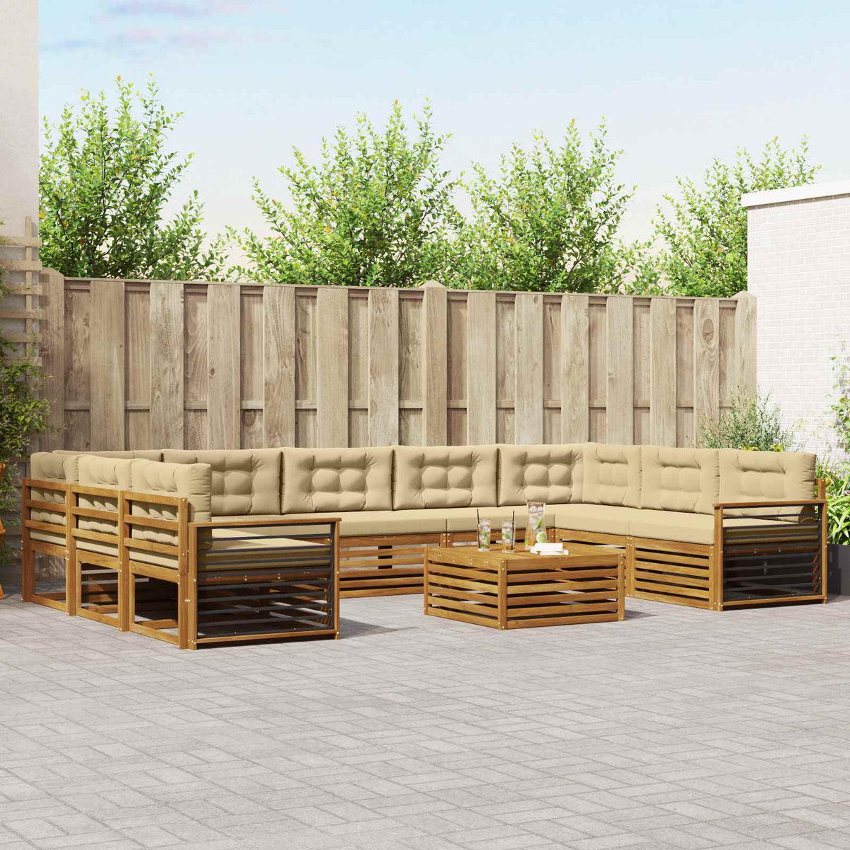 Set vanjskih sofa 10 kom. Prirodna i bež Čvrsto drvo akacije