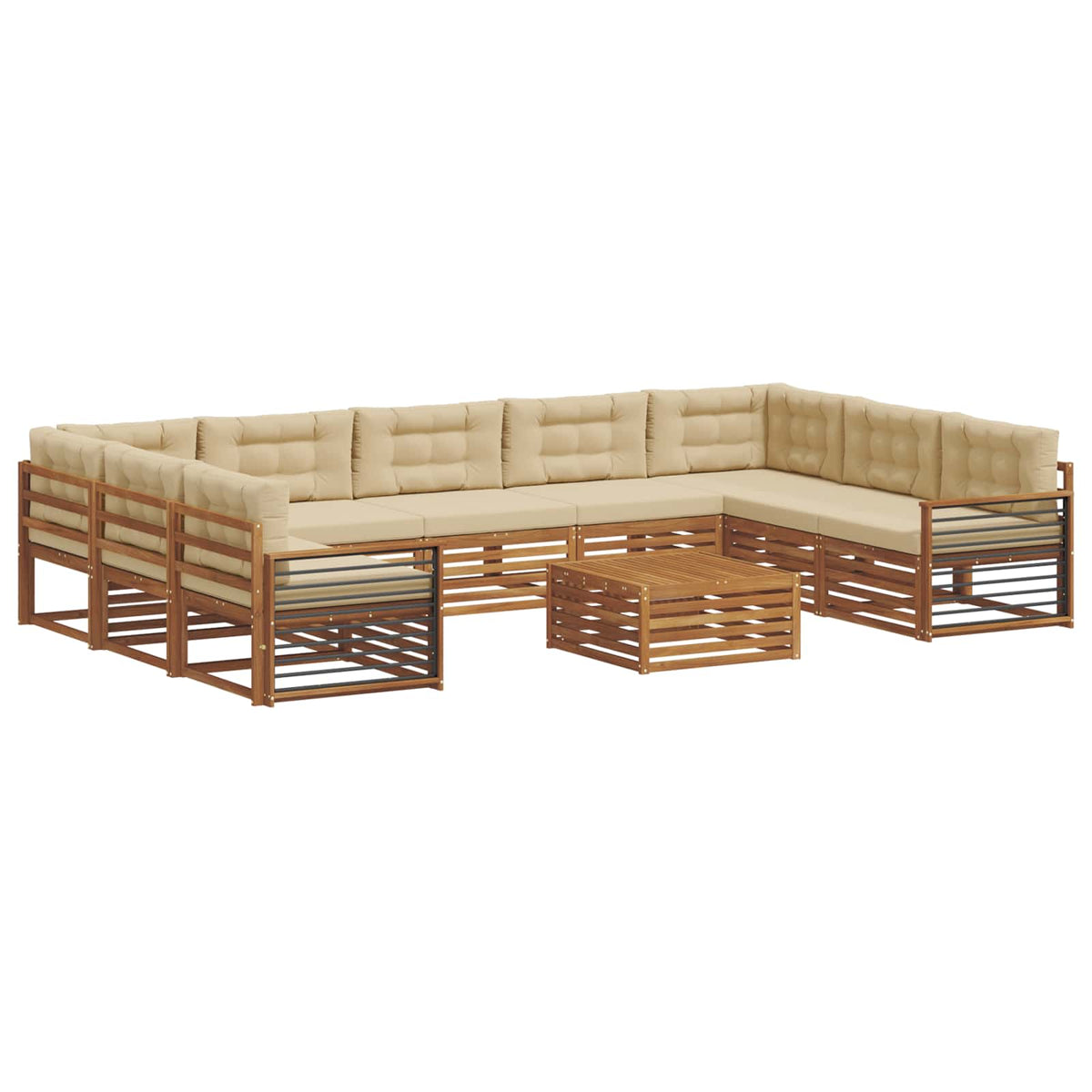 Set vanjskih sofa 10 kom. Prirodna i bež Čvrsto drvo akacije