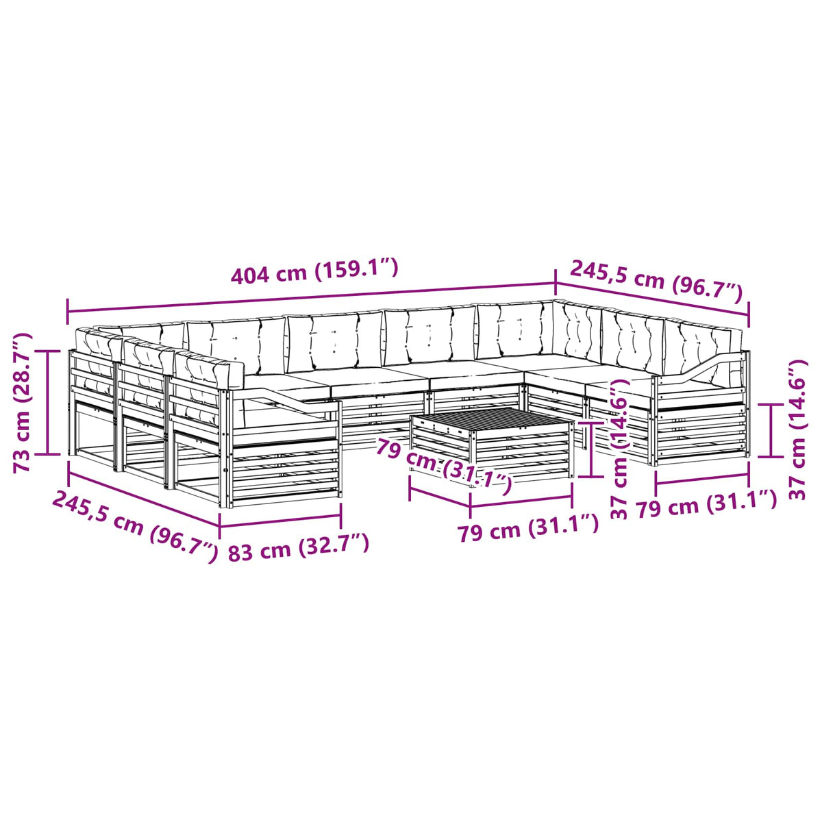 Set vanjskih sofa 10 kom. Prirodna i bež Čvrsto drvo akacije