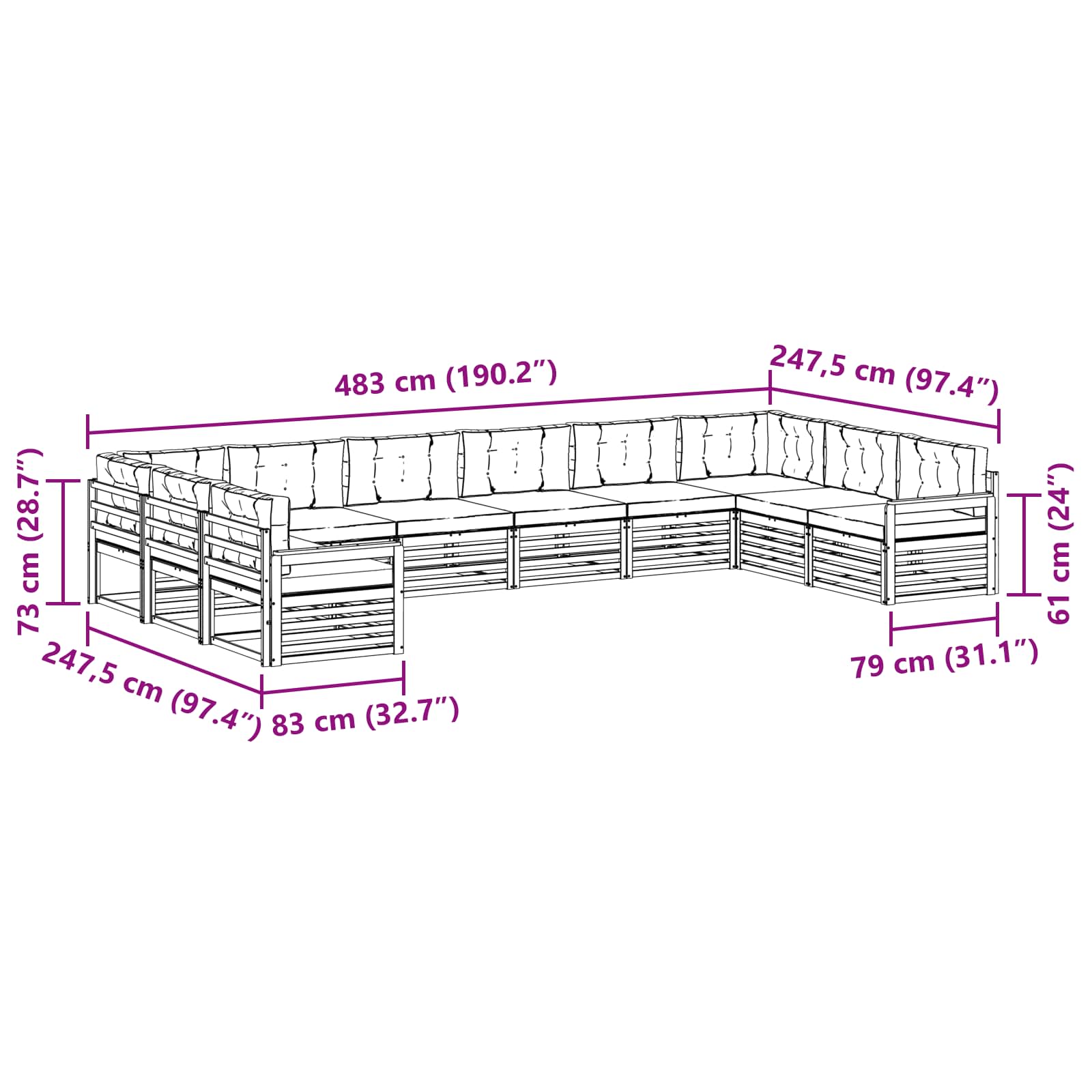 Setovi sofa 8 pcs Prirodna i krem Čvrsto drvo akacije