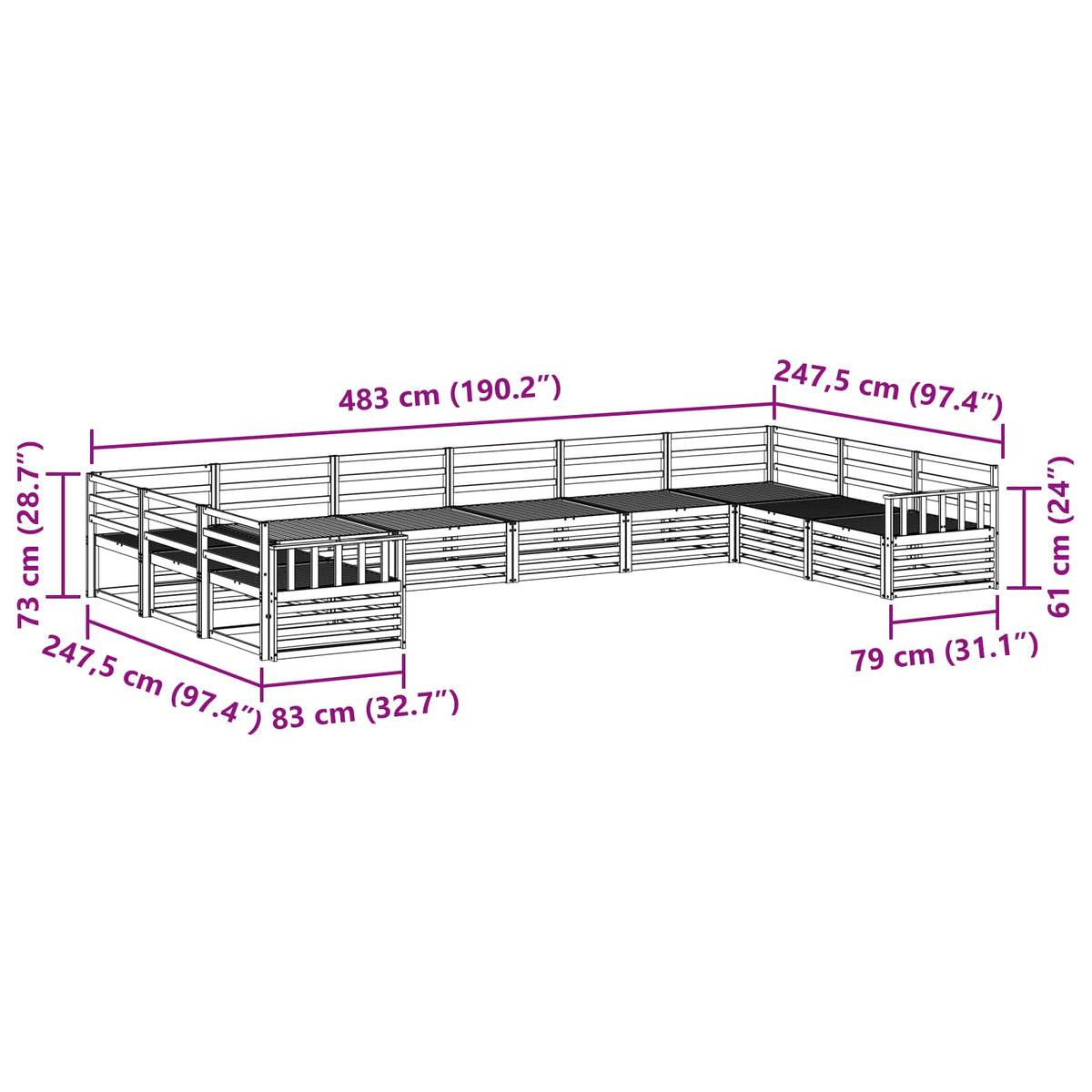 Setovi sofa 10 pcs Prirodna Čvrsto drvo akacije