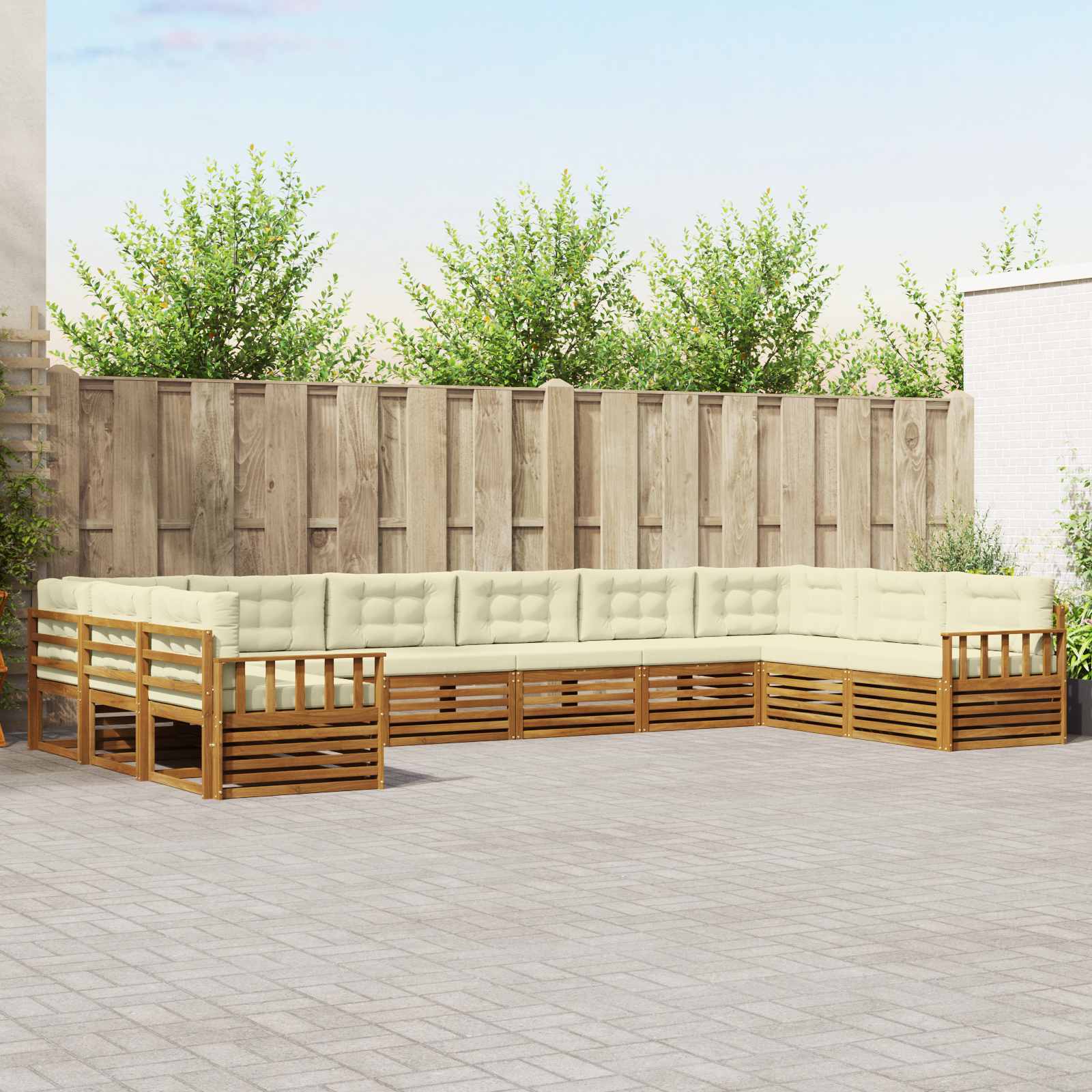 Setovi sofa 6 kom. Prirodna i krem Čvrsto drvo akacije
