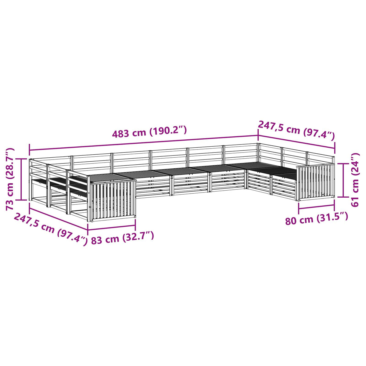 Setovi sofa 10 pcs Prirodna Čvrsto drvo akacije