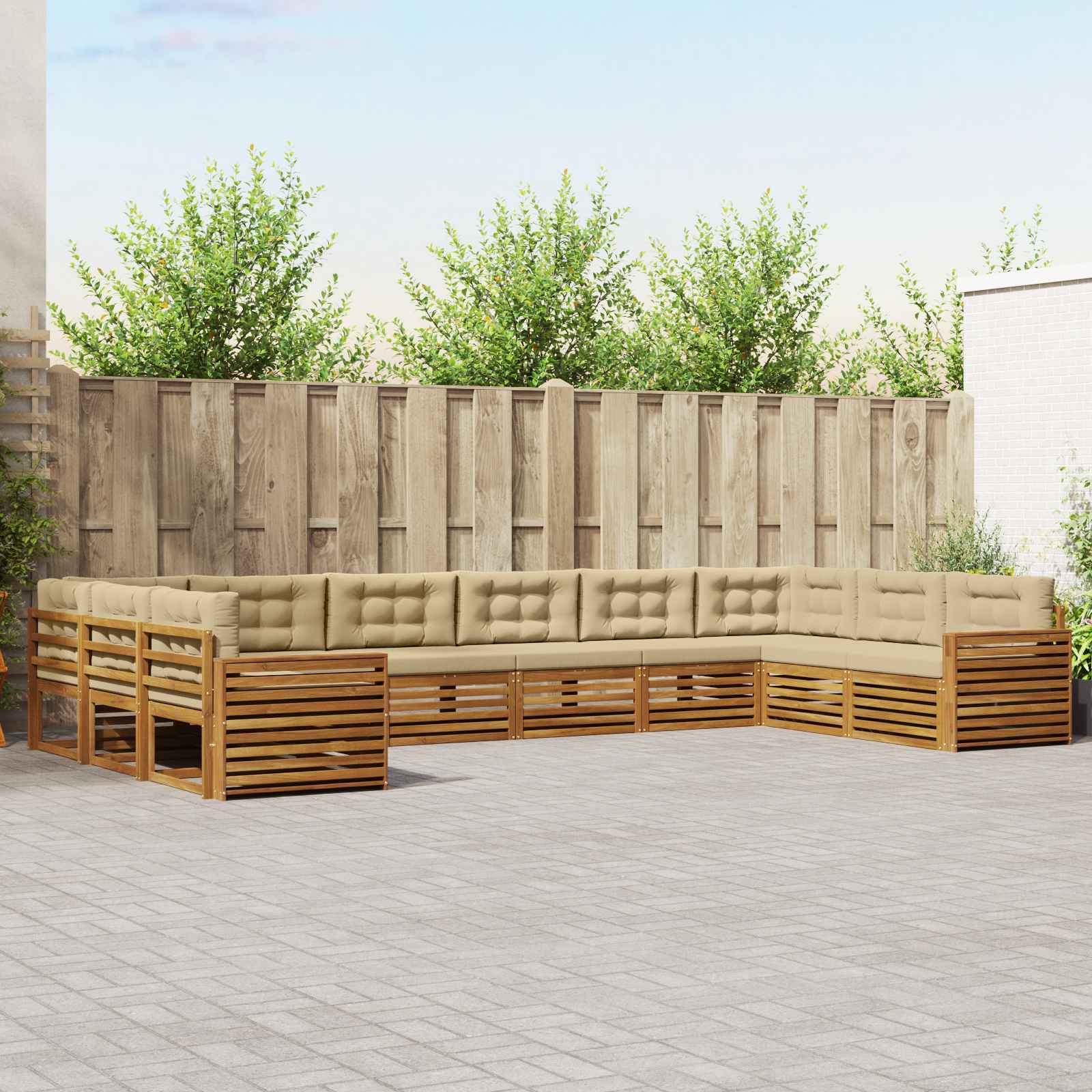 Setovi sofa s jastukom 7 pcs Prirodna i bež Čvrsto drvo akacije