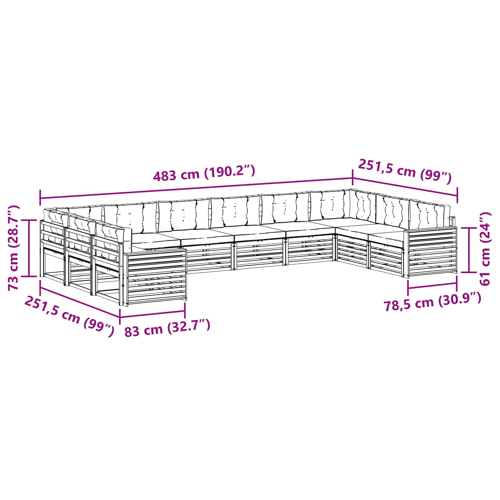Setovi sofa s jastukom 7 pcs Prirodna i bež Čvrsto drvo akacije