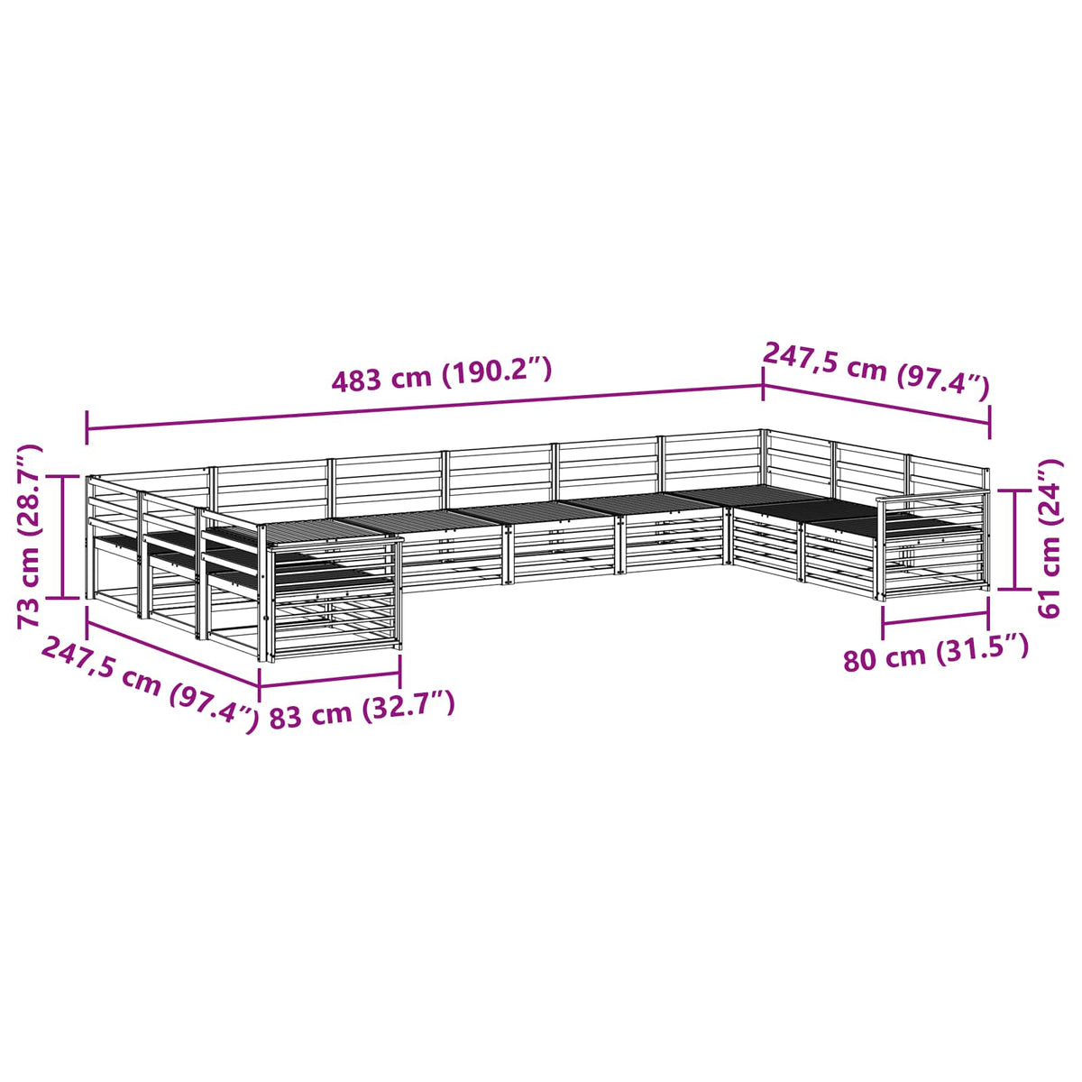Setovi sofa 10 pcs Prirodna Čvrsto drvo akacije