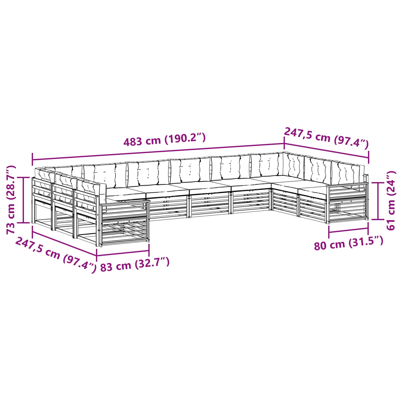 Setovi sofa 10 pcs Prirodna i bež Čvrsto drvo akacije