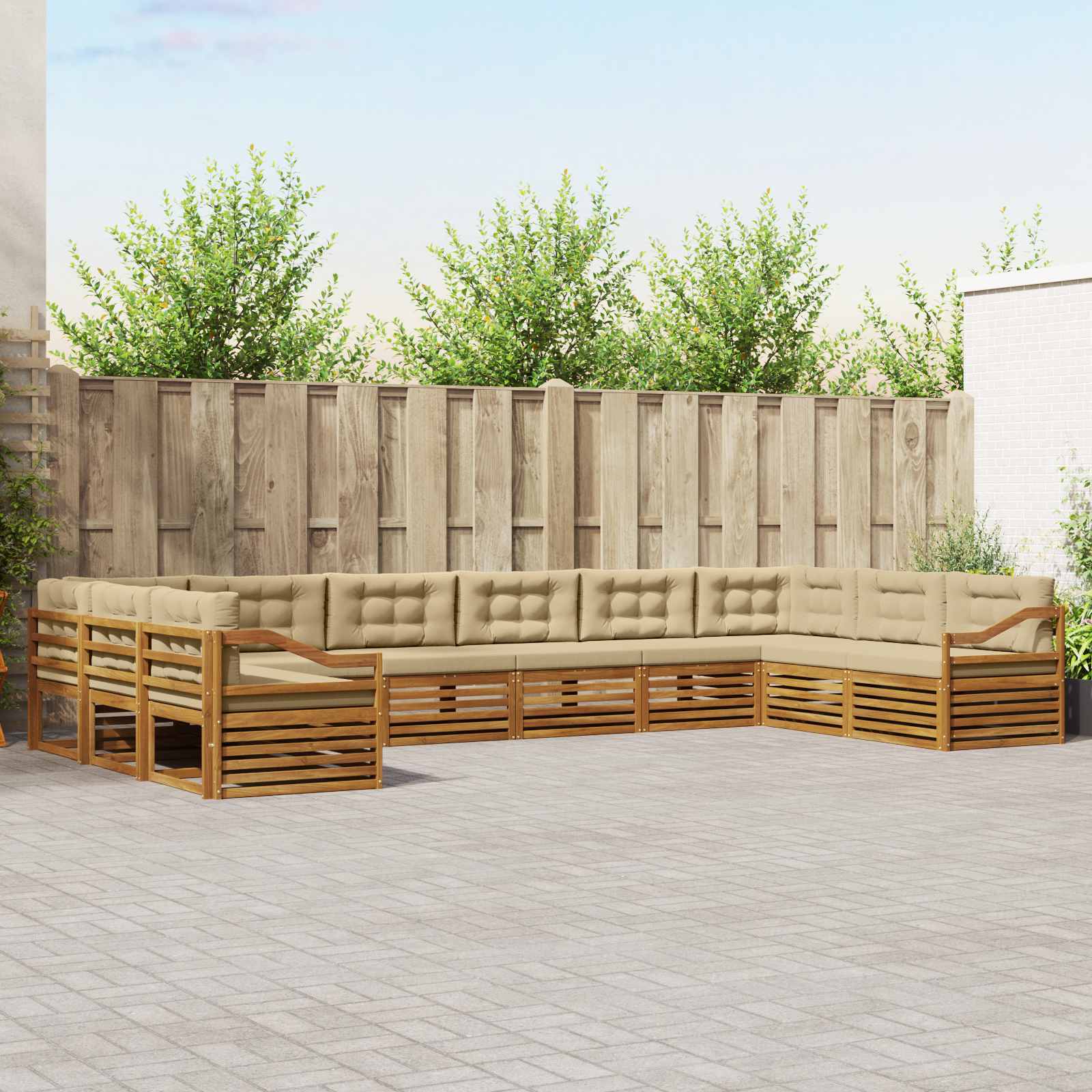 Setovi sofa 10 pcs Prirodna i bež Čvrsto drvo akacije
