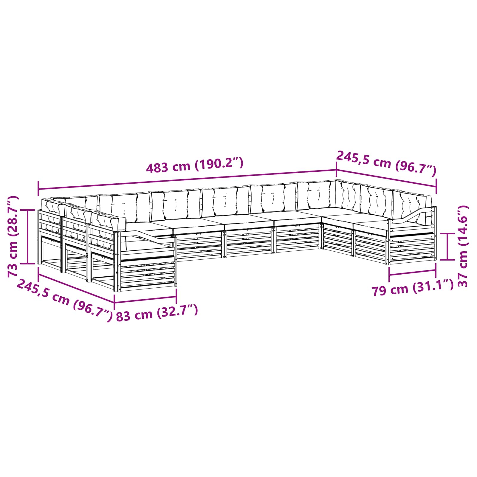 Setovi sofa 10 pcs Prirodna i bež Čvrsto drvo akacije