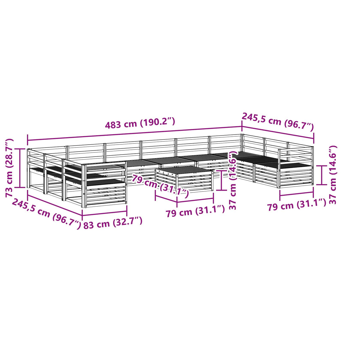 Setovi sofa 11 pcs Prirodna Čvrsto drvo akacije