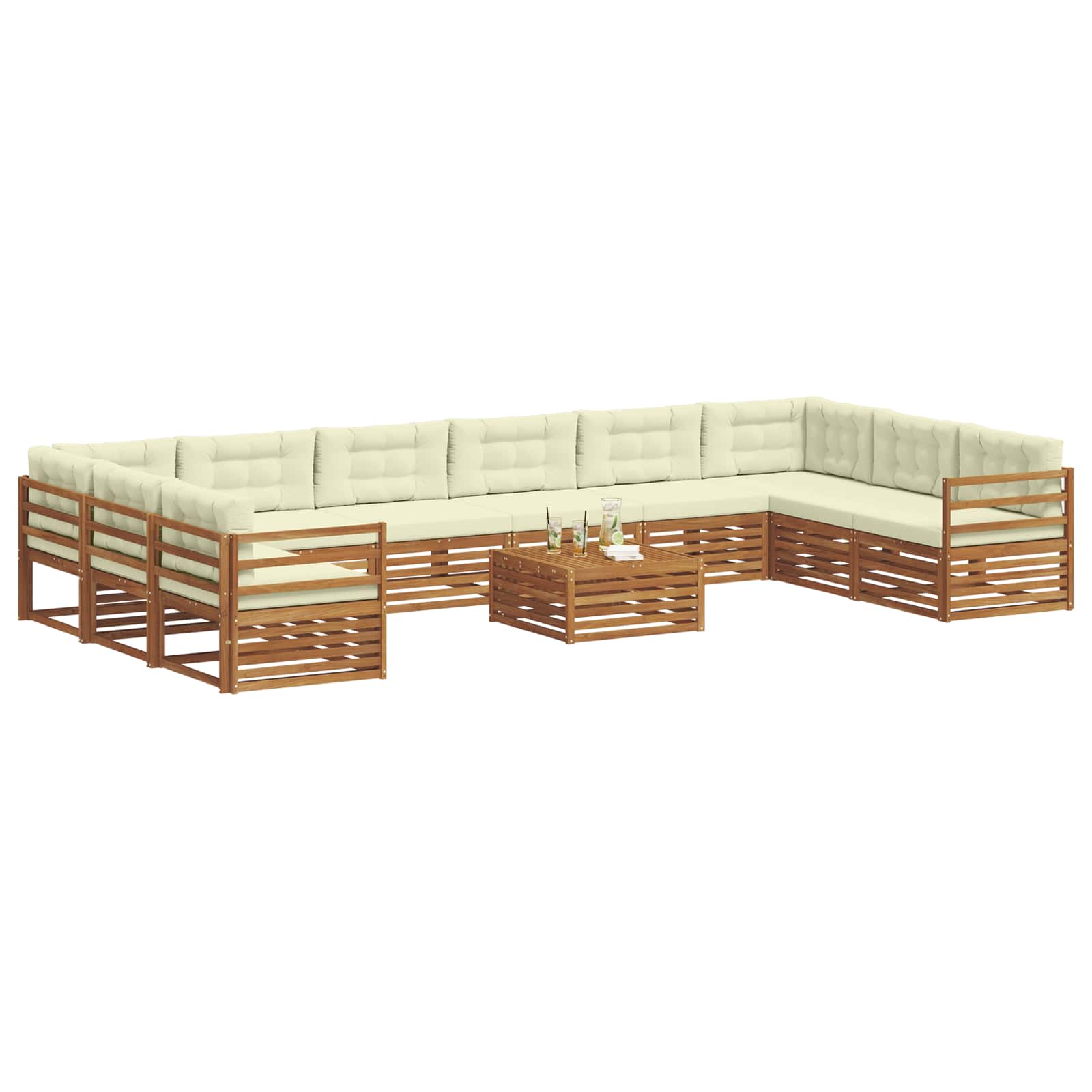 Setovi sofa 11 pcs Prirodna i krem Čvrsto drvo akacije