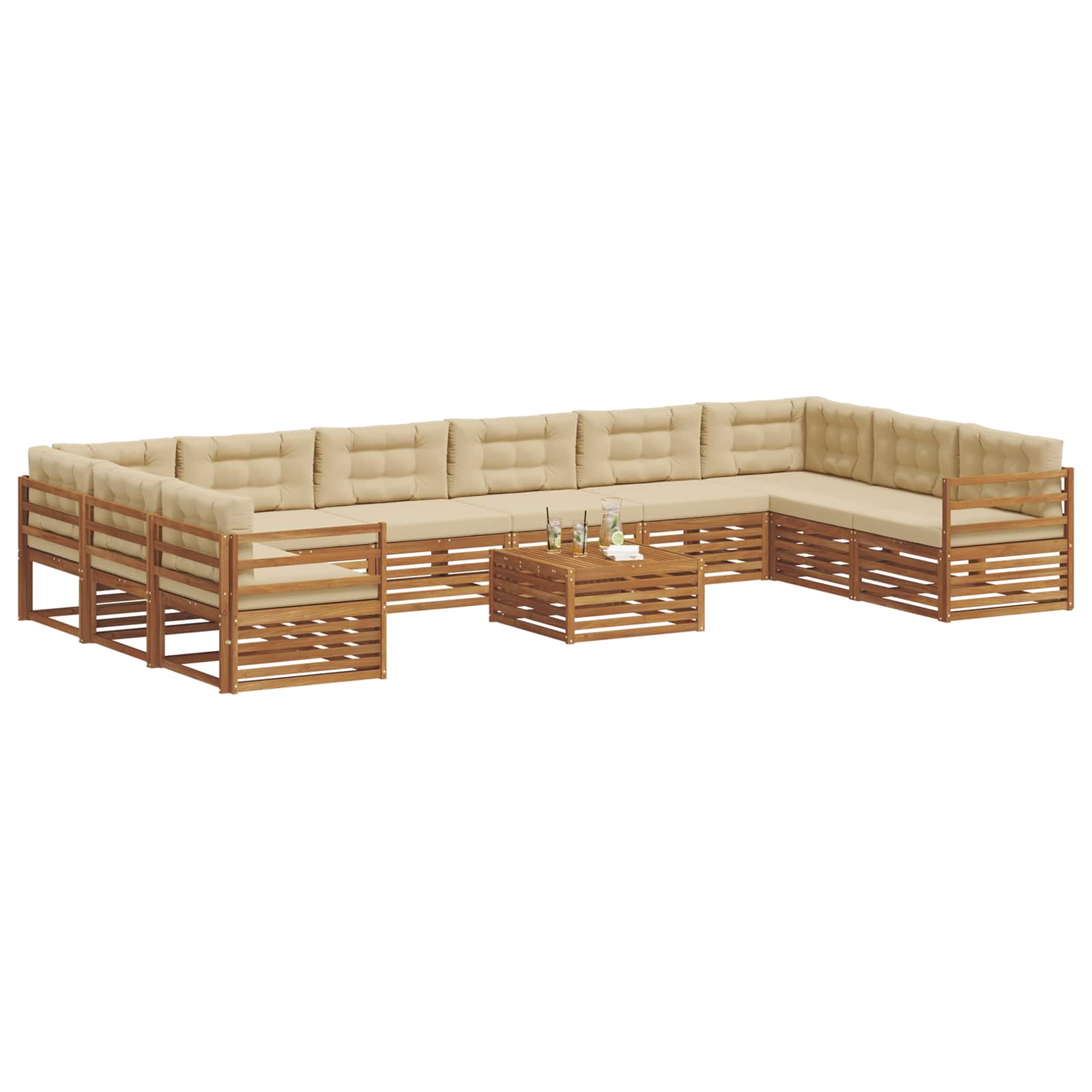 Setovi sofa 11 pcs Prirodna i bež Čvrsto drvo akacije