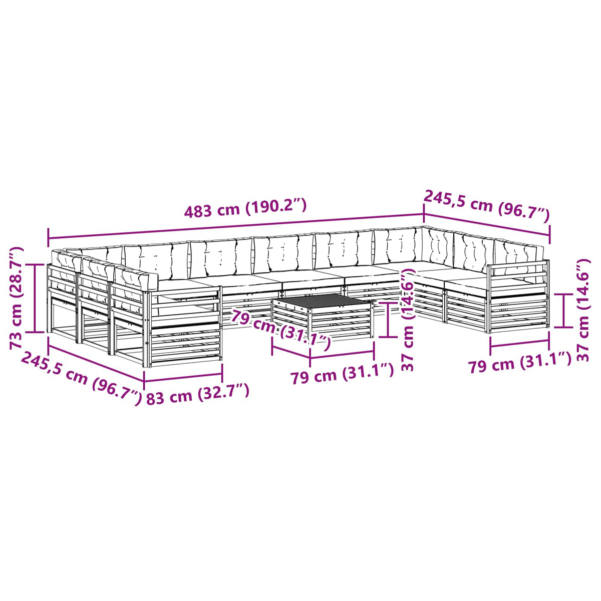 Setovi sofa 11 pcs Prirodna i bež Čvrsto drvo akacije