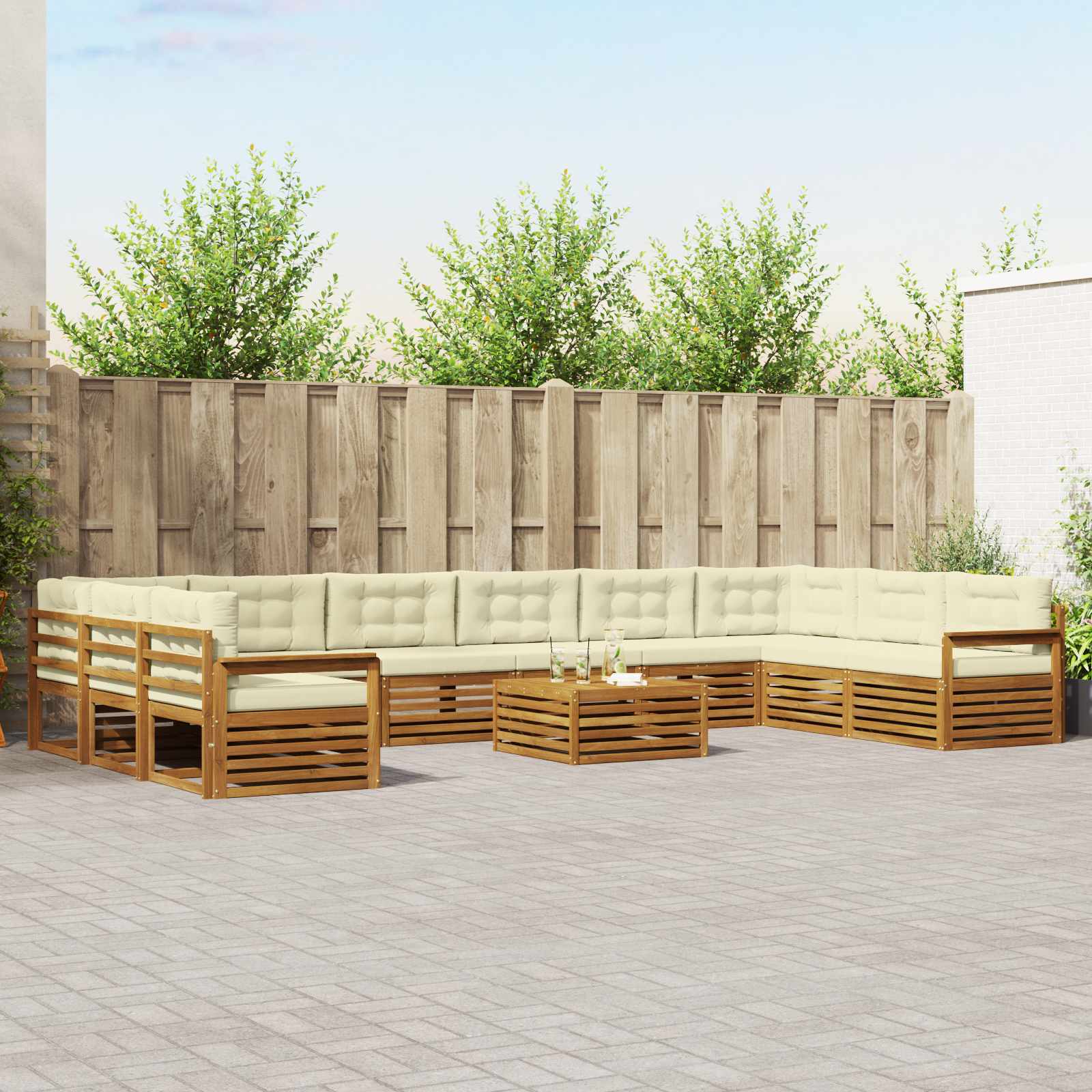 Setovi sofa 11 pcs Prirodna i krem Čvrsto drvo akacije