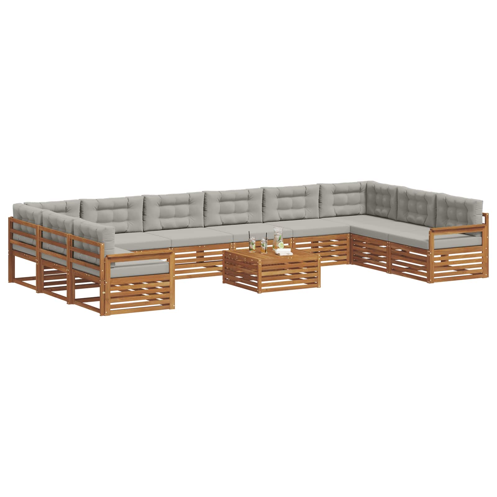 Setovi sofa 11 pcs Prirodna i svijetlo siva Čvrsto drvo akacije