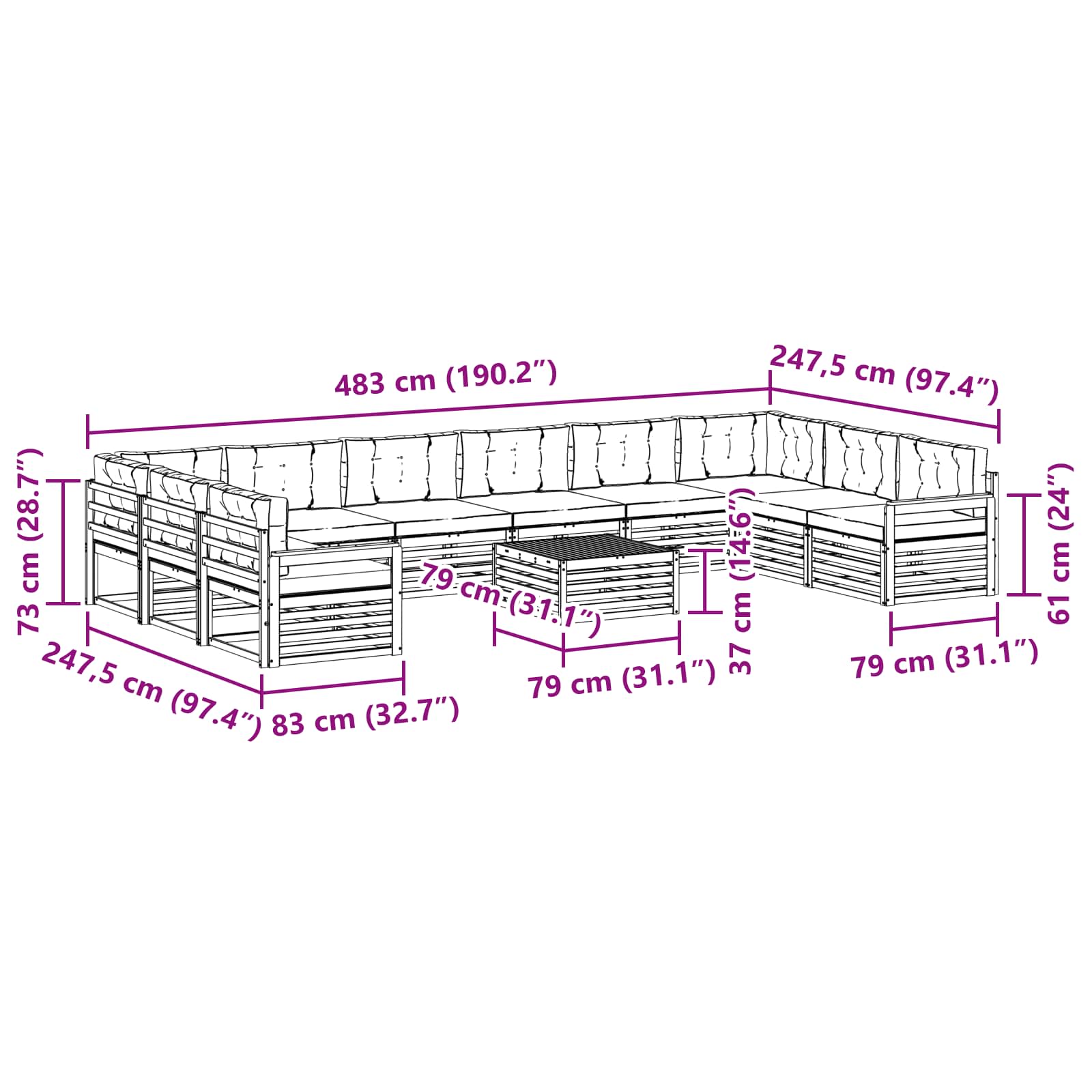 Setovi sofa 11 pcs Prirodna i svijetlo siva Čvrsto drvo akacije