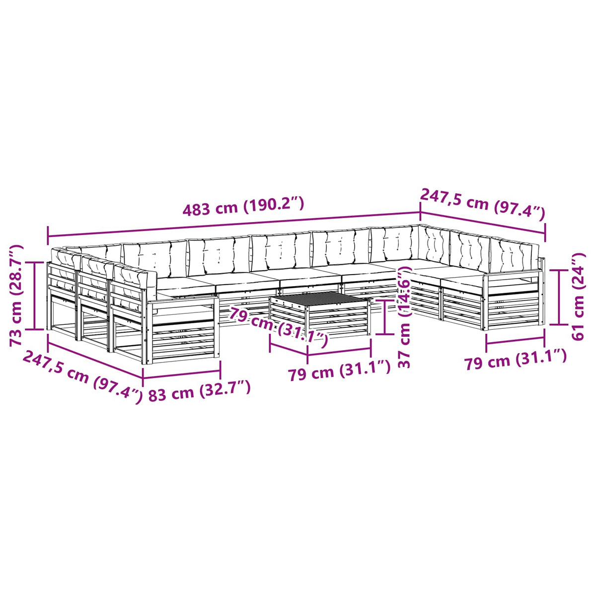 Setovi sofa 11 pcs Prirodna i bež Čvrsto drvo akacije