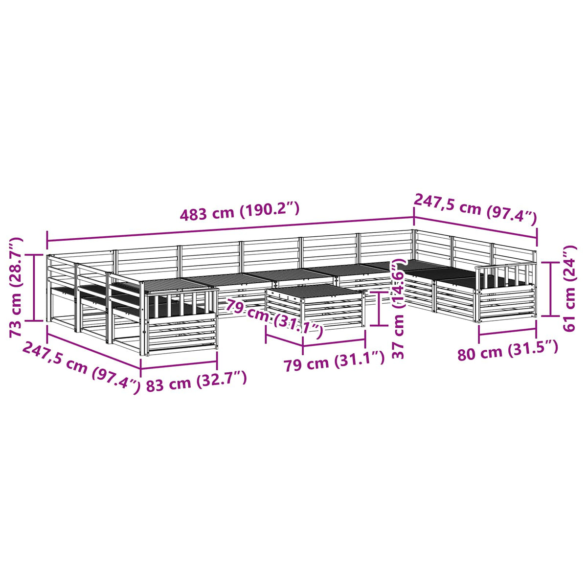 Setovi sofa 11 pcs Prirodna Čvrsto drvo akacije