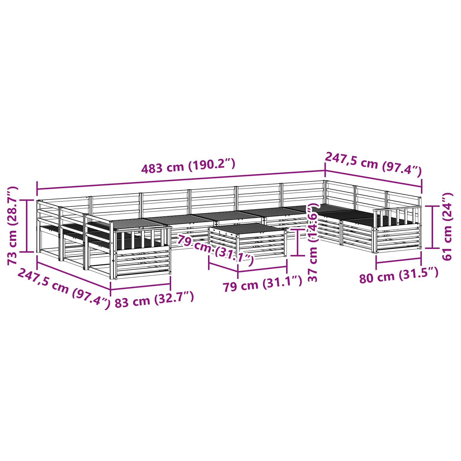 Setovi sofa 11 pcs Prirodna Čvrsto drvo akacije