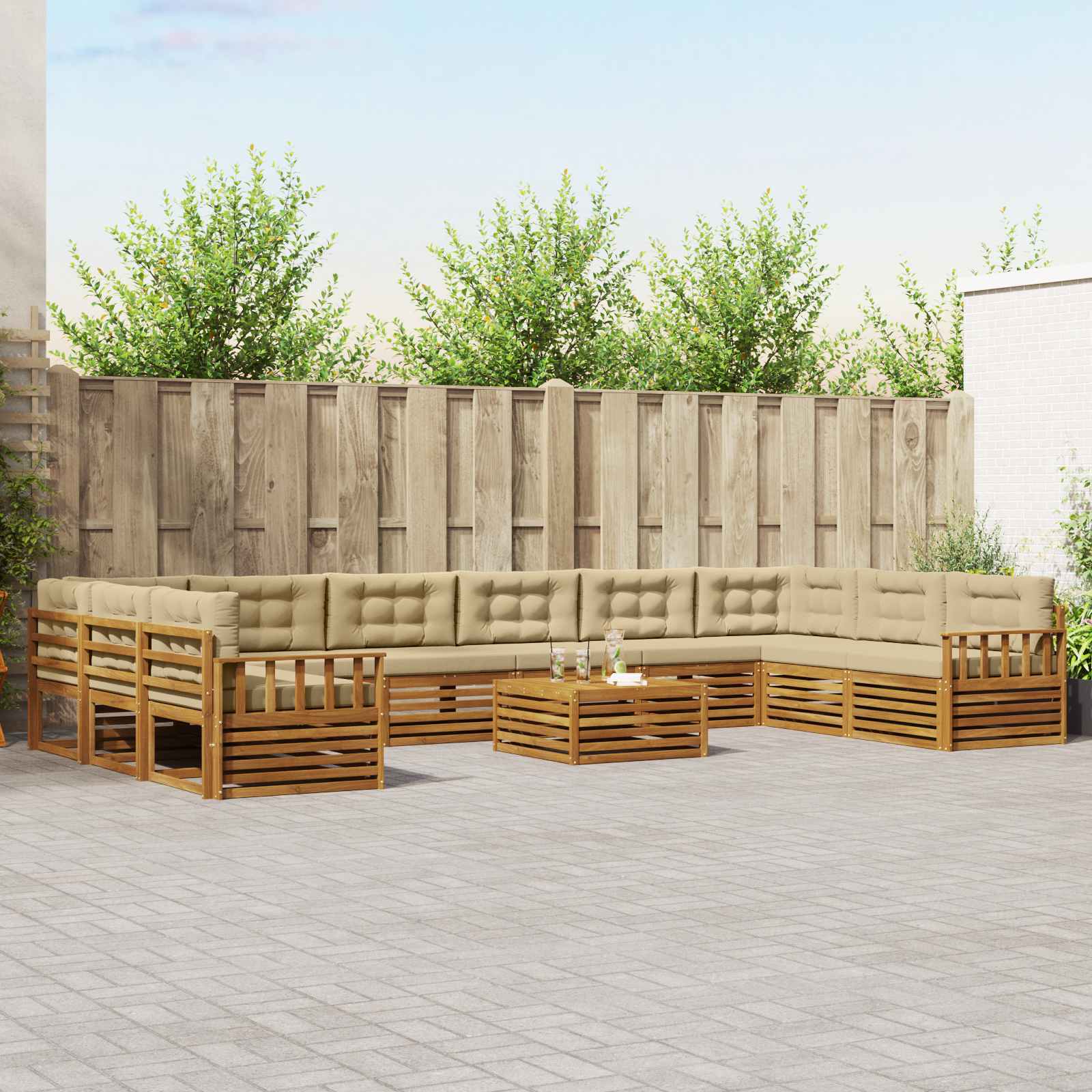 Setovi sofa 11 pcs Prirodna i bež Čvrsto drvo akacije