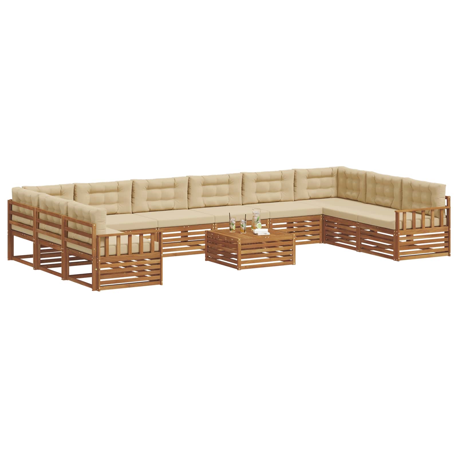 Setovi sofa 11 pcs Prirodna i bež Čvrsto drvo akacije