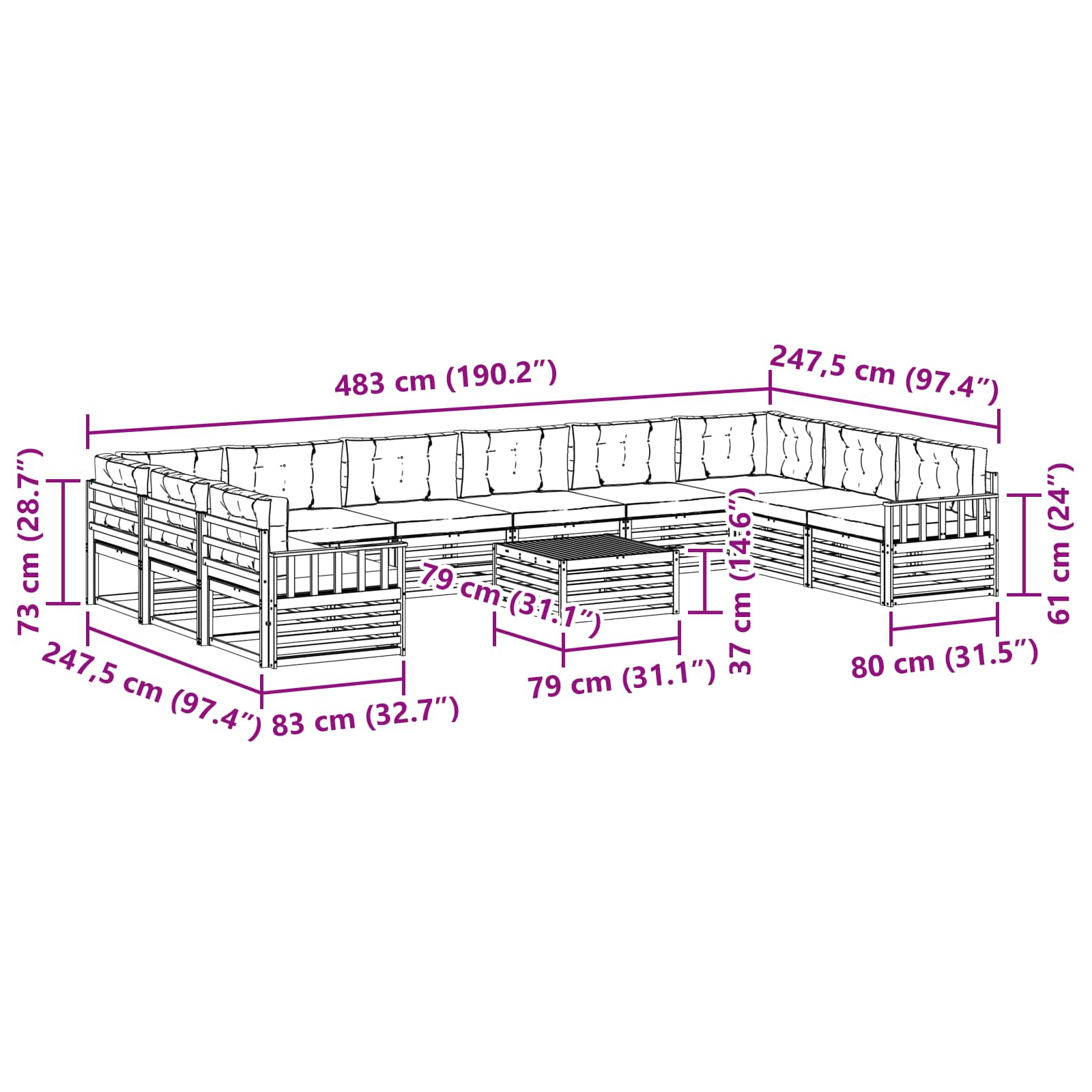 Setovi sofa 11 pcs Prirodna i bež Čvrsto drvo akacije