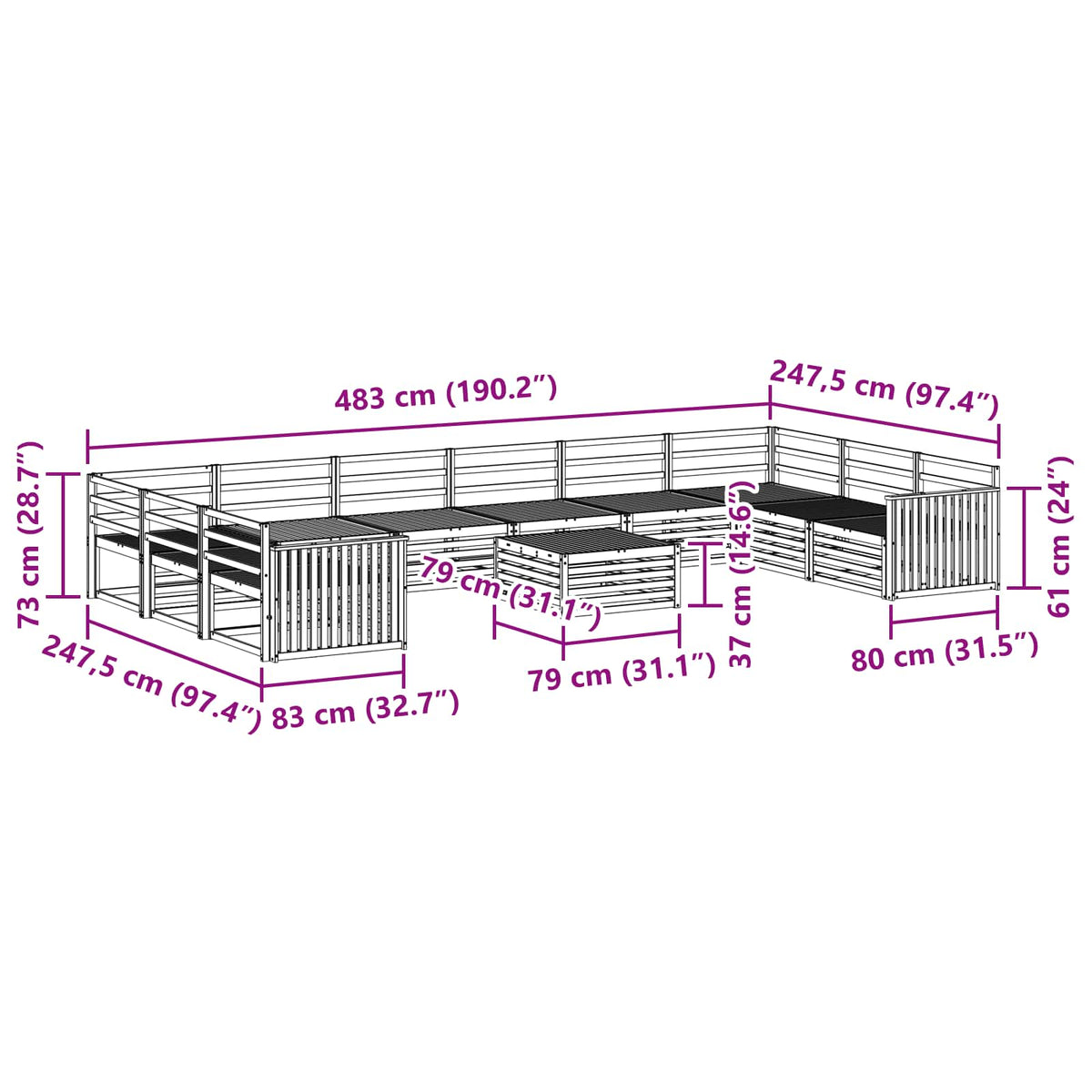 Setovi sofa 11 pcs Prirodna Čvrsto drvo akacije
