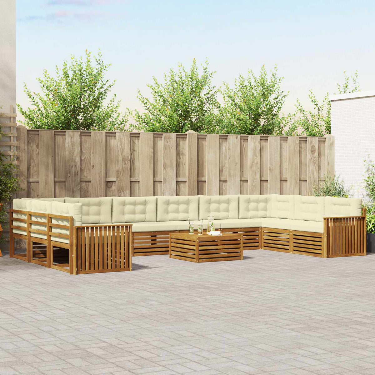 Setovi sofa 11 kom. Prirodna i krem Čvrsto drvo akacije