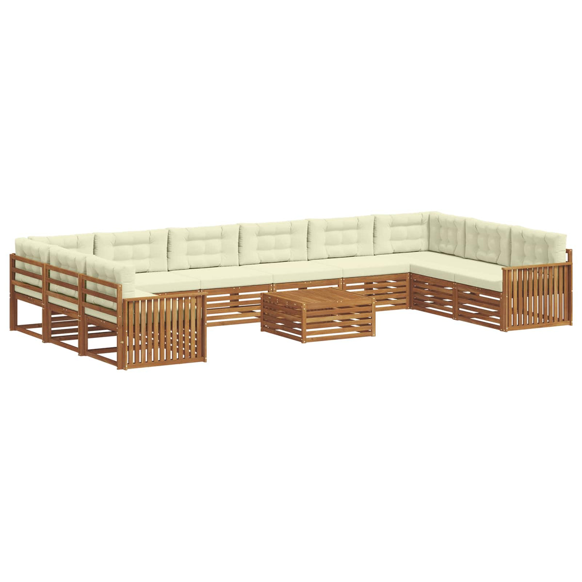 Setovi sofa 11 kom. Prirodna i krem Čvrsto drvo akacije