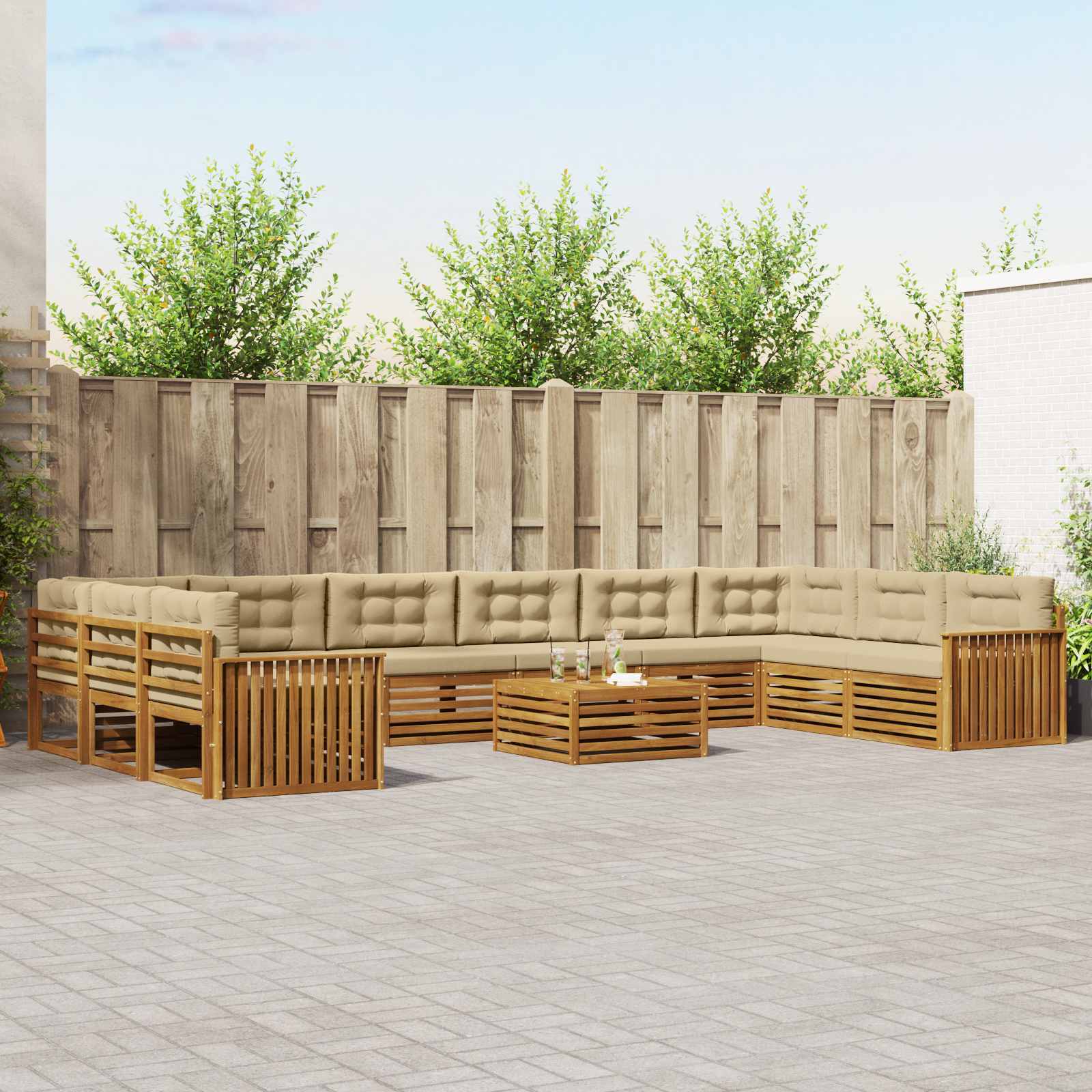 Setovi sofa 11 pcs Prirodna i bež Čvrsto drvo akacije