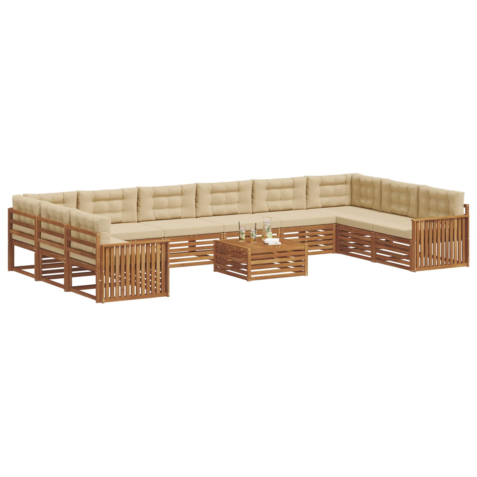 Setovi sofa 11 pcs Prirodna i bež Čvrsto drvo akacije