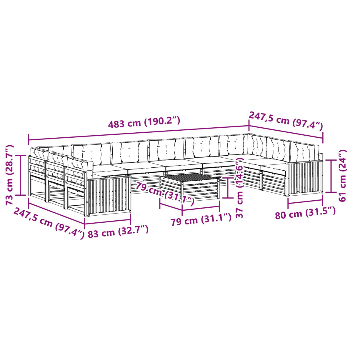Setovi sofa 11 pcs Prirodna i bež Čvrsto drvo akacije