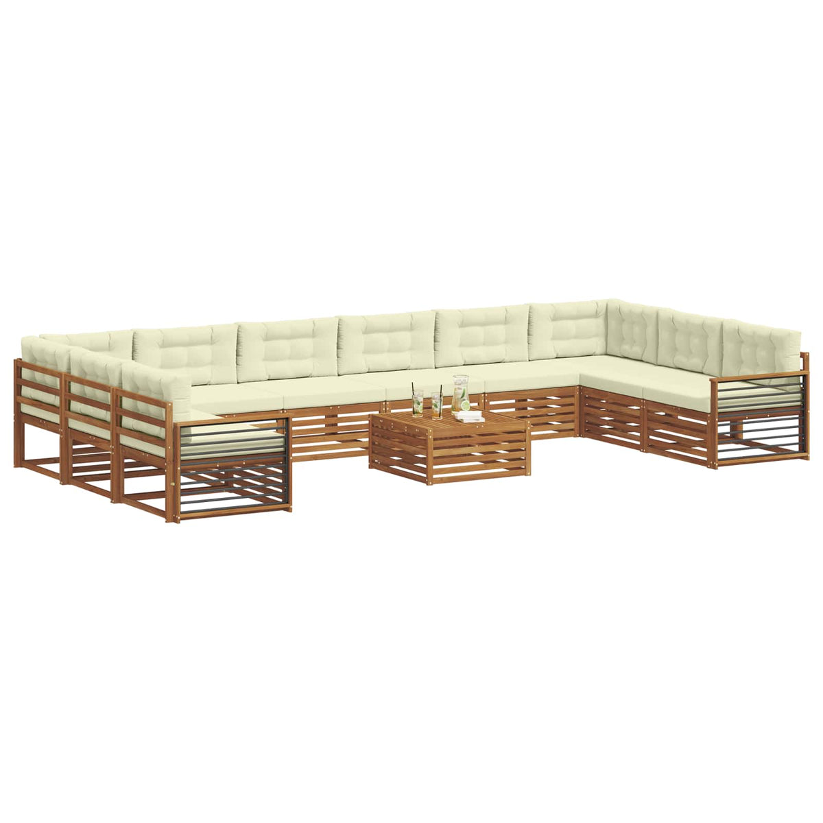 Setovi sofa 11 kom. Prirodna i krem Čvrsto drvo akacije
