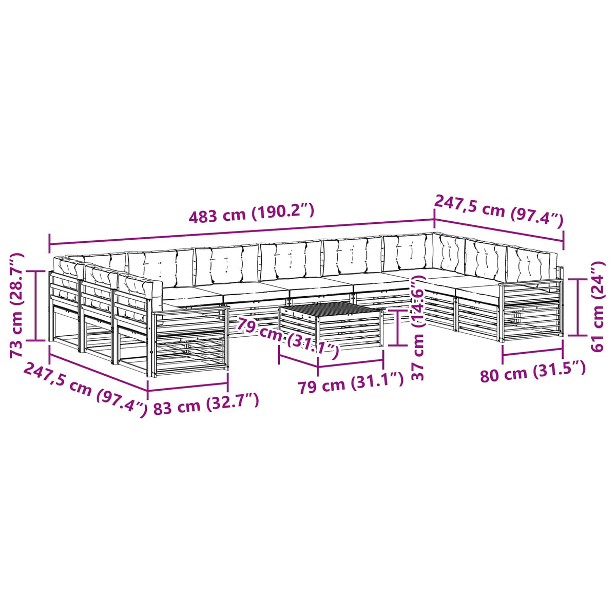 Setovi sofa 11 kom. Prirodna i krem Čvrsto drvo akacije