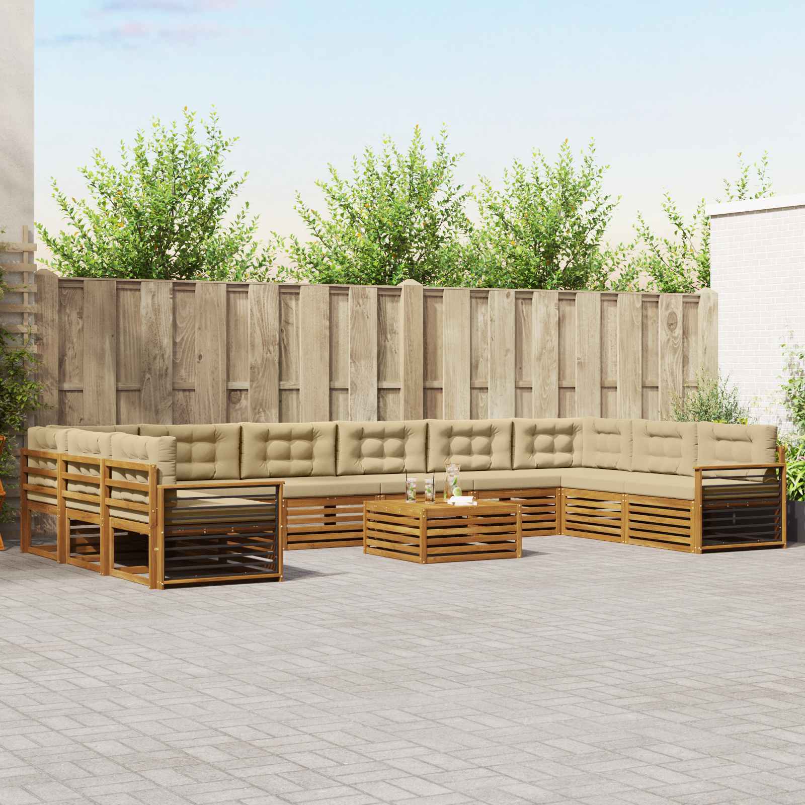 Setovi sofa 11 kom. Prirodna i bež Čvrsto drvo akacije
