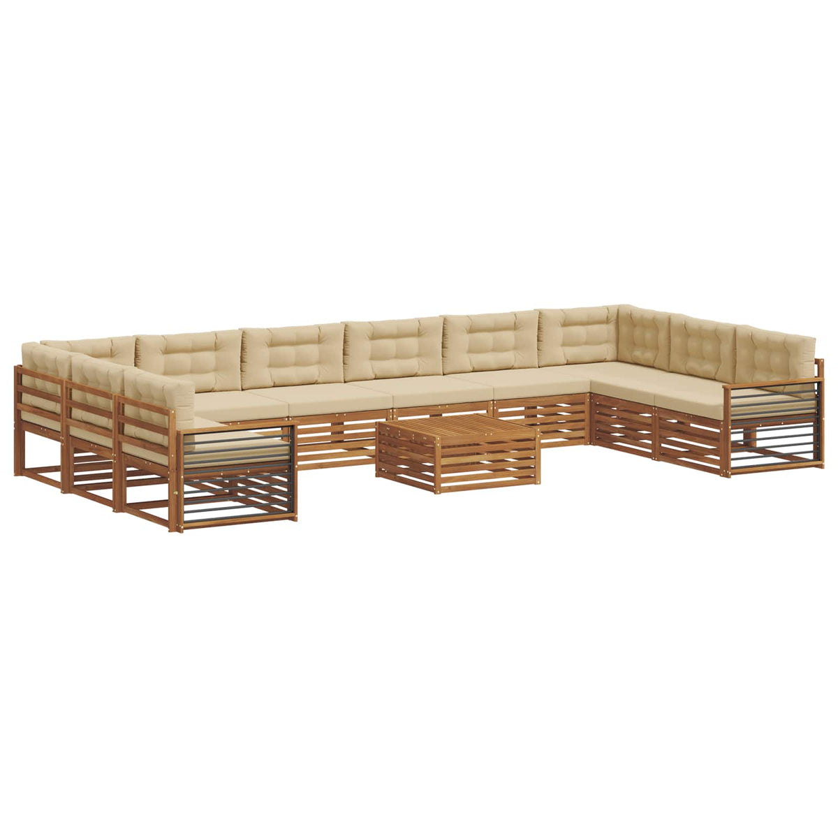 Setovi sofa 11 kom. Prirodna i bež Čvrsto drvo akacije
