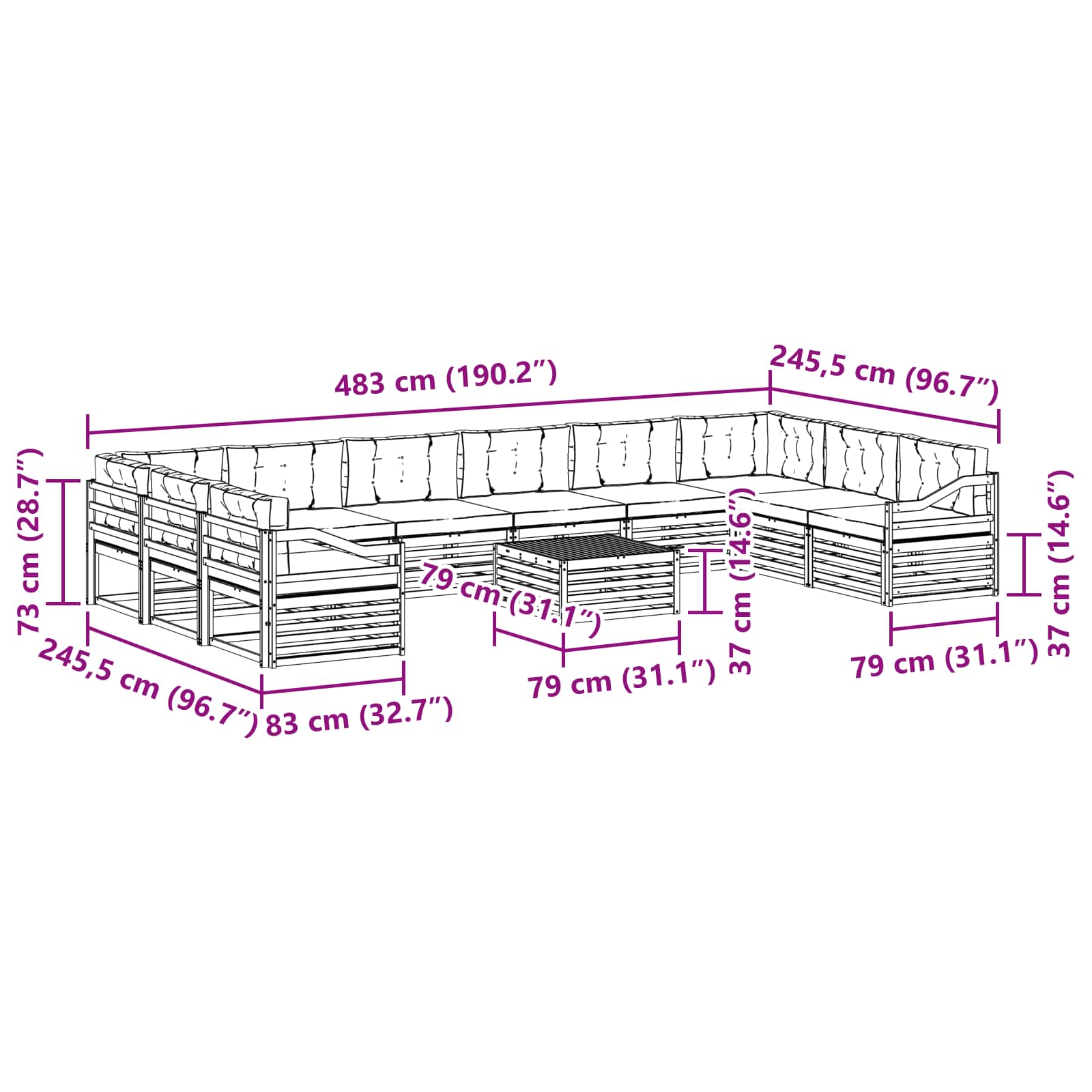 Setovi sofa 11 pcs Prirodna i svijetlo siva Čvrsto drvo akacije