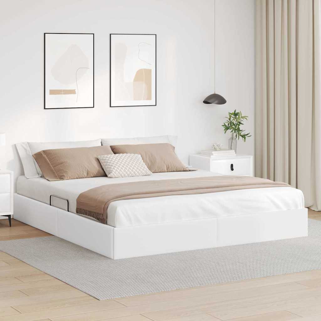 Krevet s od storage Čista bijela 183 x 213 cm Umjetna koža