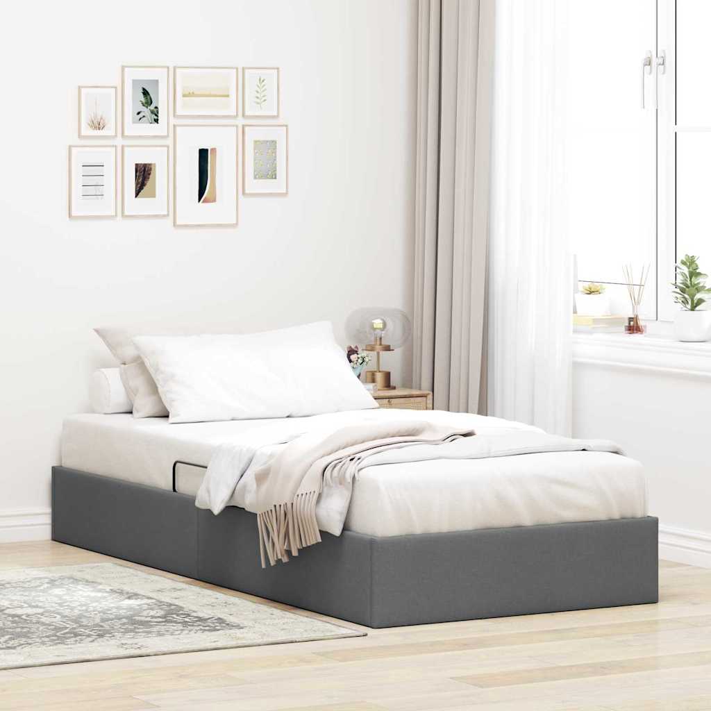 Krevet s od storage s uzglavljem Tamno siva 90 x 190 cm tkanina