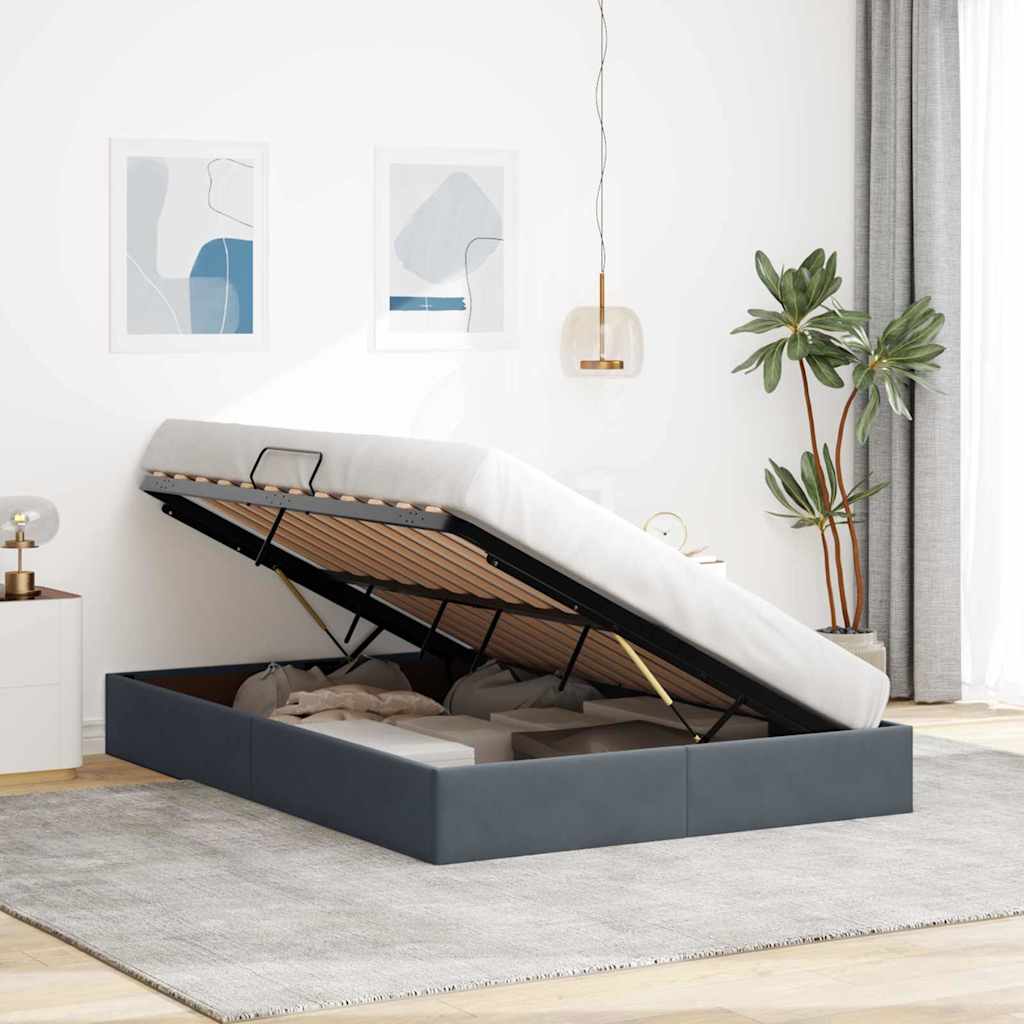 Krevet s od storage s uzglavljem Tamno siva 135 x 190 cm Baršun