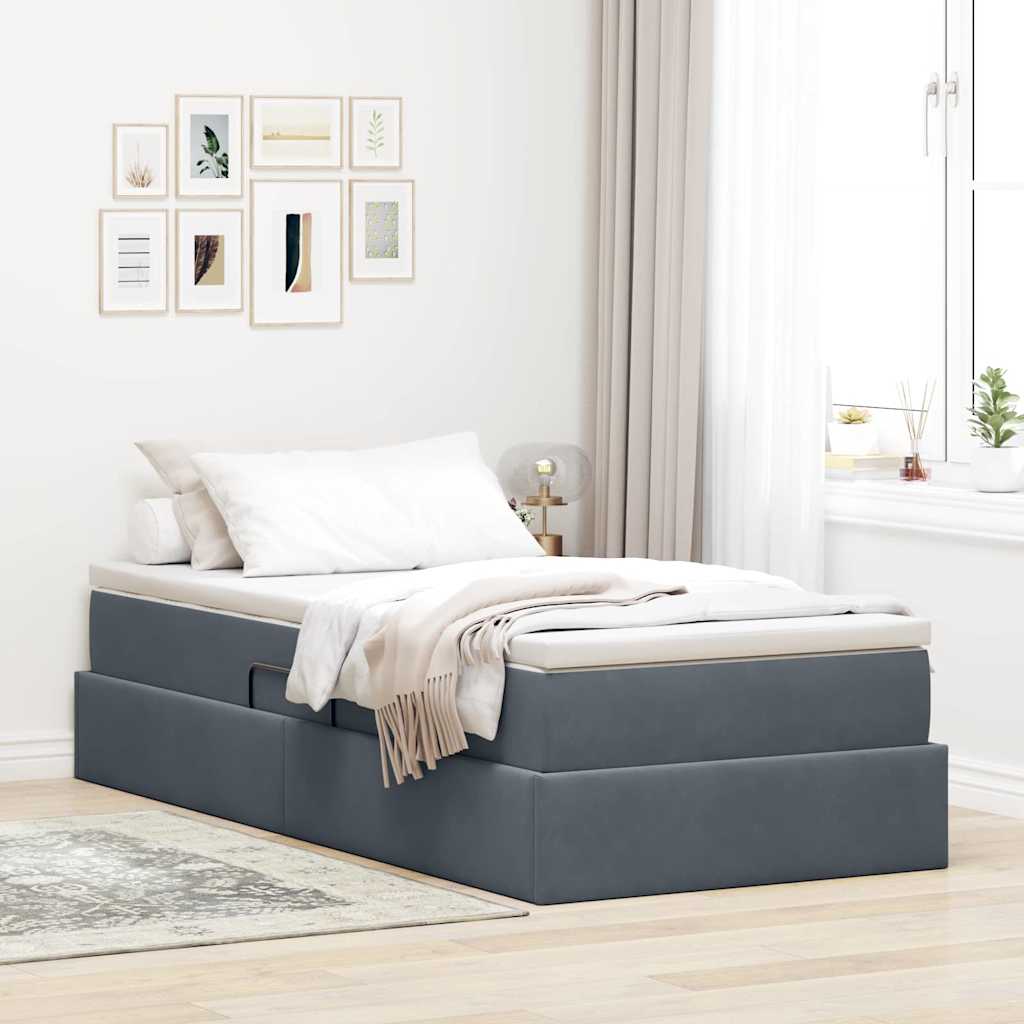 Krevet s madracem i skladištem Tamno siva 90 x 190 cm Baršun